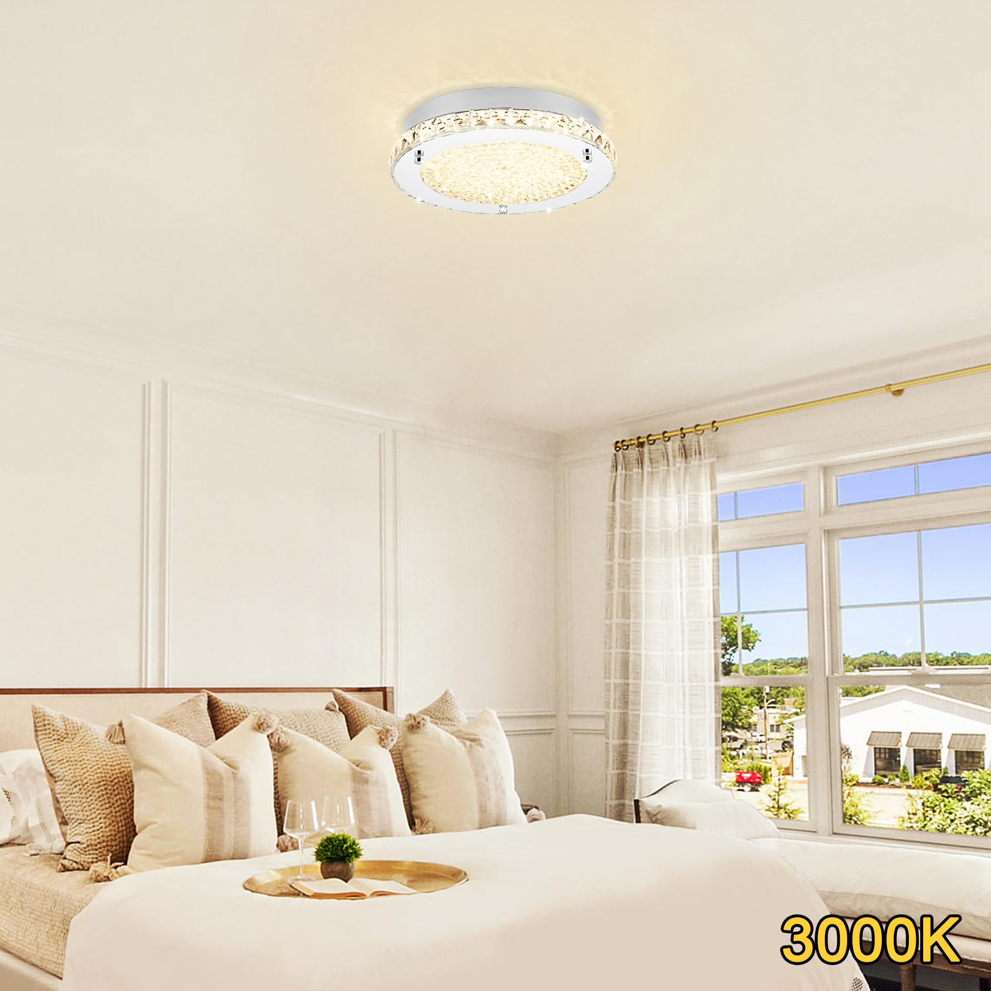 Lzawvm 13&quot; Flush Mount Crystal Ceiling Light - Led 3-Color Change For Modern Hallway & Living Room