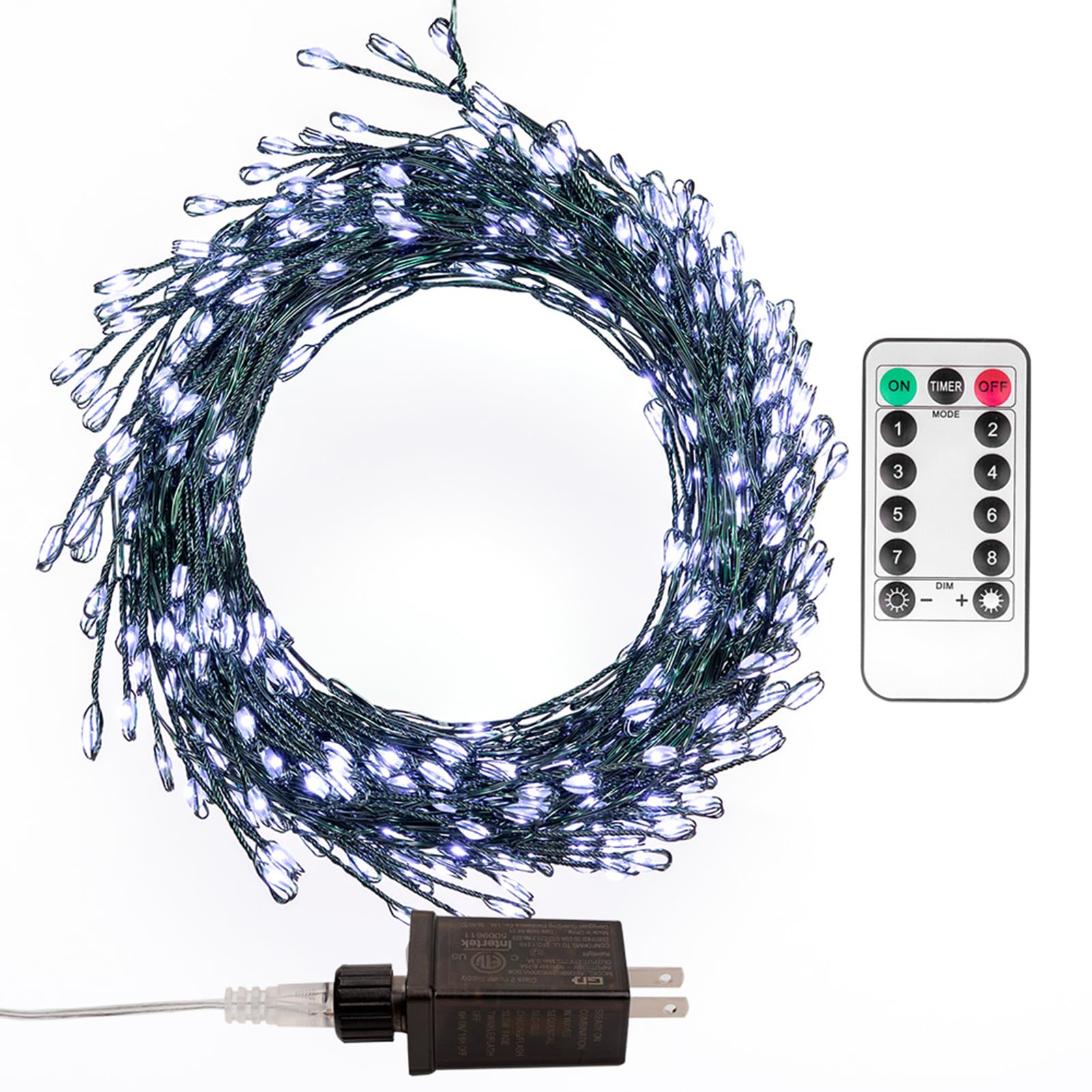 Zeluxdot Fire er Fairy Lights 33Ft 300Leds Waterproof Twinkle Lights Plug In Green Wire Led Light With Remote 8 Modes For Indoor Outdoor Christmas Wedding Birthday Patio Garden Decor Cool White