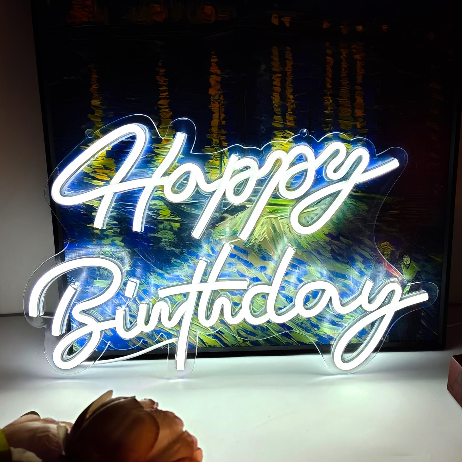 Ulalaza LED Neon Sign Night Light - Happy Birthday Art Decoration - Acrylic - 16.5inx9.1in - USB Powered for Home, Bar, Wedding, Party