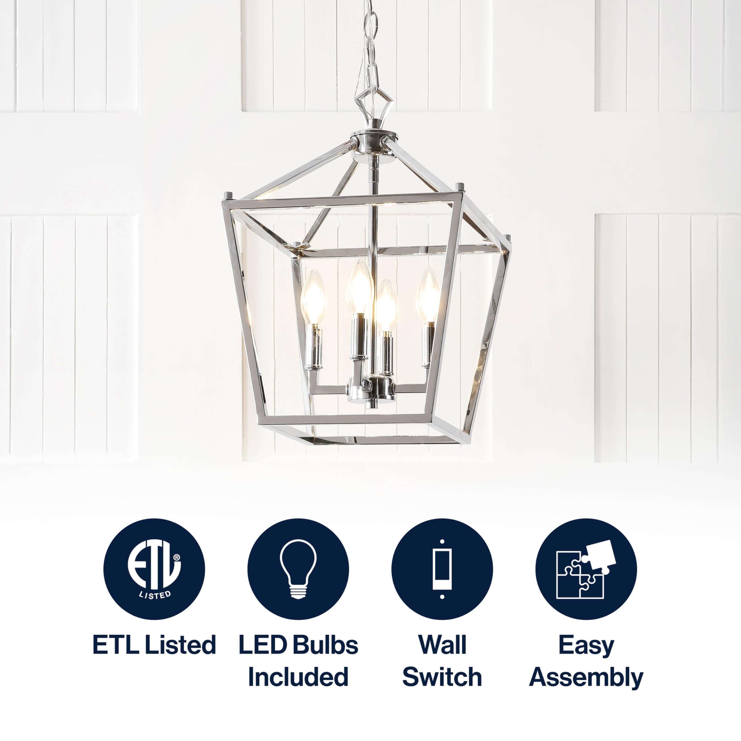 Jonathan Y Pagoda Lantern Pendant Light, Dimmable Metal, 12 Chrome, Model Jyl7436C, Ideal For Dining Room, Living Room, Kitchen, Foyer