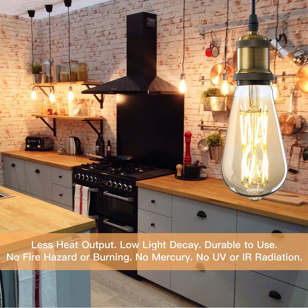 Leools LED Edison Bulb 15W Dimmable, 2500K Warm White, 1300LM, E26 Base, Pack of 4