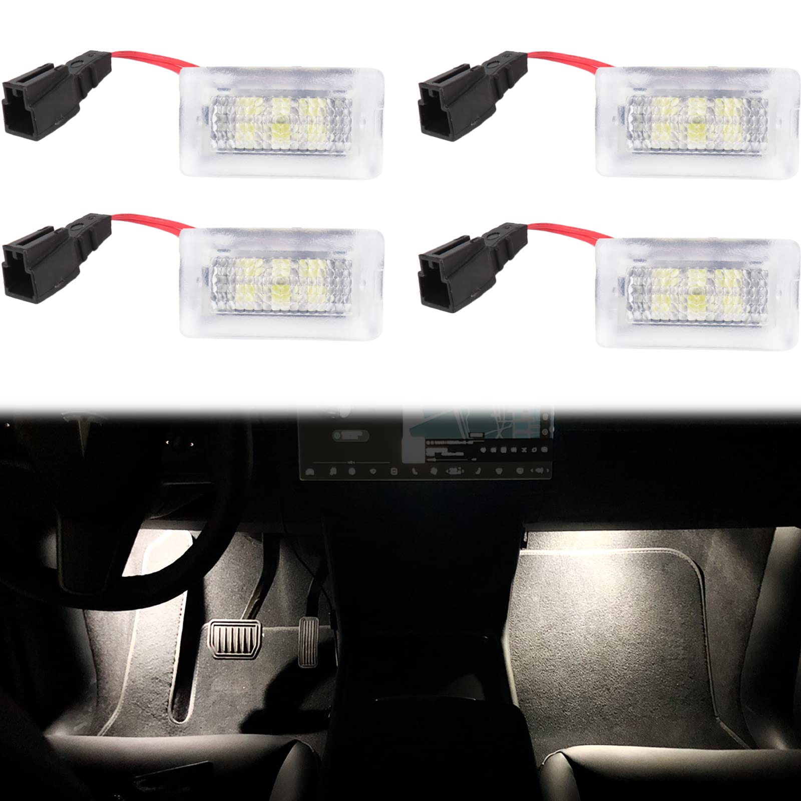 Carwiner Compatible With Tesla Model 3/Y/S/X Ultra-Bright Interior Led Lighting Bulbs Kit Accessories Fit Trunk, Frunk, Door Puddle, Foot-Well Lights (4 Pack) (White)