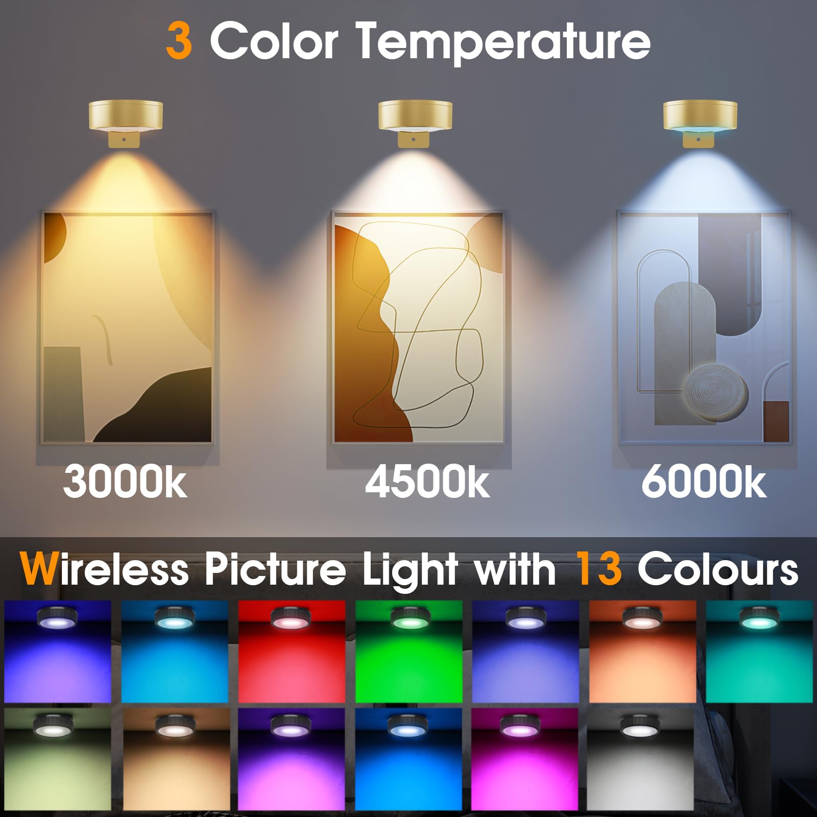 SIXDEFLY RGB Color Changing LED Art Display Light, Dimmable & Timer, 6 Pack, Gold, Rechargeable Battery Operated with Remote Control
