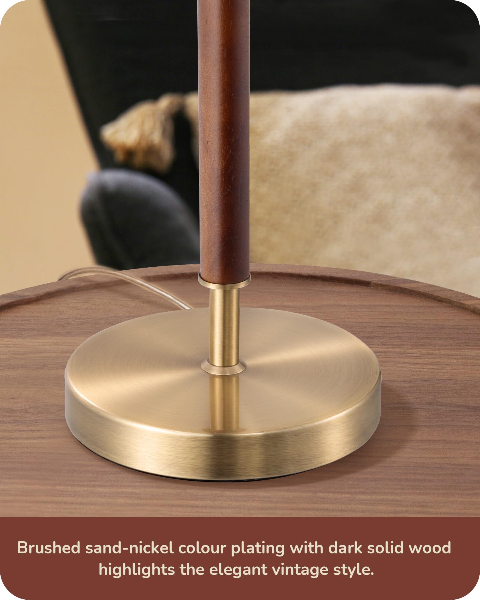 EDISHINE Mid Century Table Lamp, Metal & Wood, Pull Chain Switch, Bronze Finish, Modern Design for Bedroom, Living Room, Office