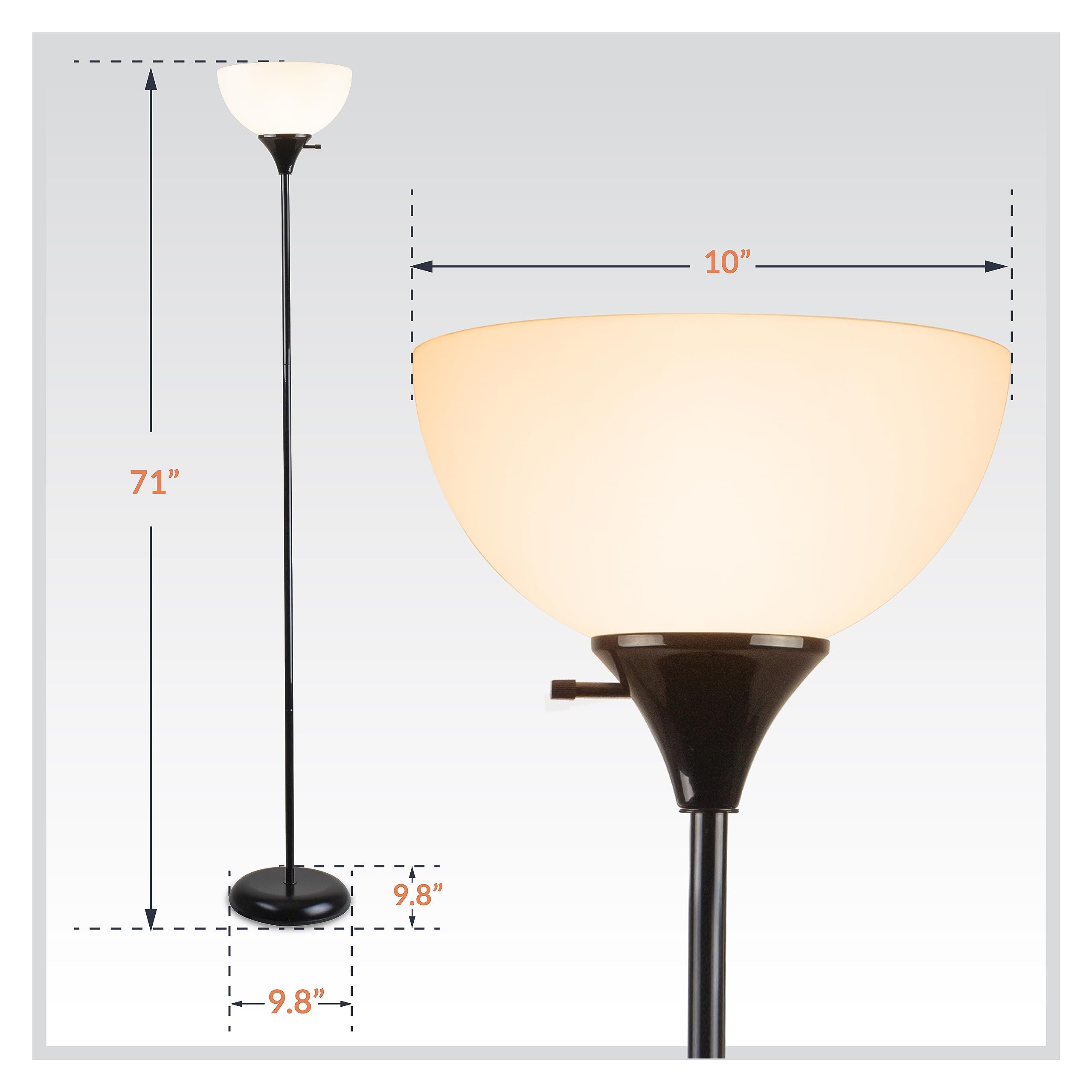 Newhouse Lighting NHFL-CH-BK 71-inch Black Modern Torchiere Floor Lamp for Home and Office