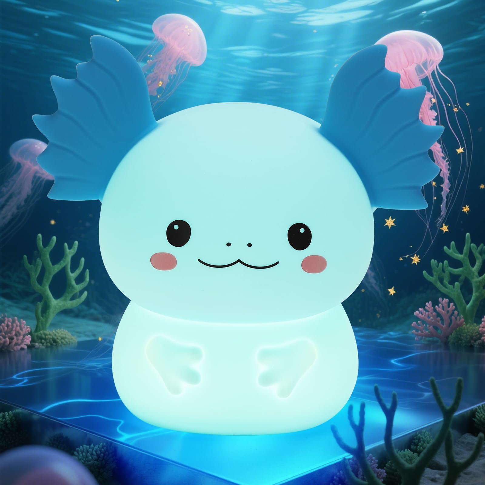 ollycasa Axolotl Night Light for Kids  7-Color Changing & 3 Adjustable Brightness Levels Rechargeable Silicone Bedside Lamp  Animal Night Lamp for Kids Room Gift for Boys & Girls Axolotl Nightlight