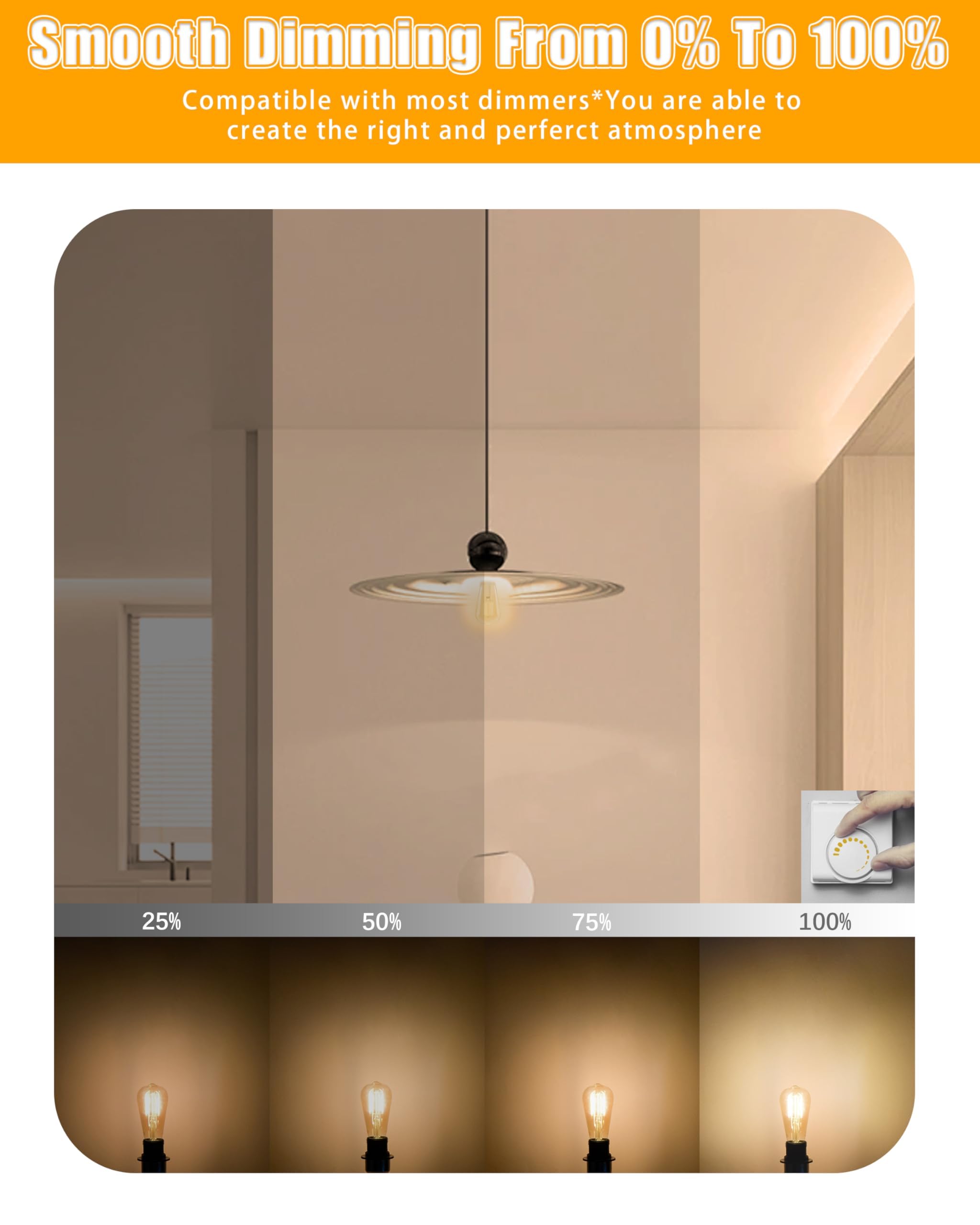 Mastery Mart 6 Pack Vintage Edison Bulbs, E26 Led Bulb 5.5W Equivalent To 60W, Dimmable, 2700K Soft White, High Brightness Antiq