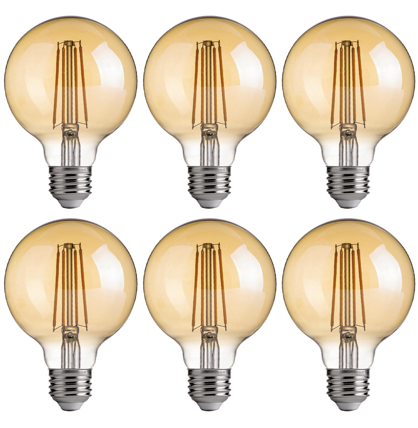 Flsnt 6 Pack G25 Led Globe Edison Bulbs For Bedroom And Living Room, 2200K Warm White, Cri90+ Dimmable, 40W Equivalent, 400Lm, E