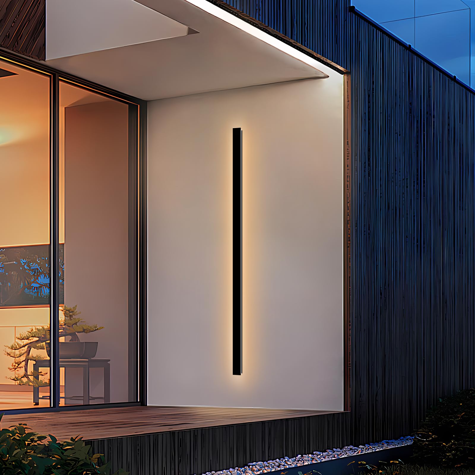 NKJORTPPL Long Outdoor Wall Light for House, 70.8Inch Modern Black Linear Exterior Sconce Wall Mount Lighting Fixture, Outside R