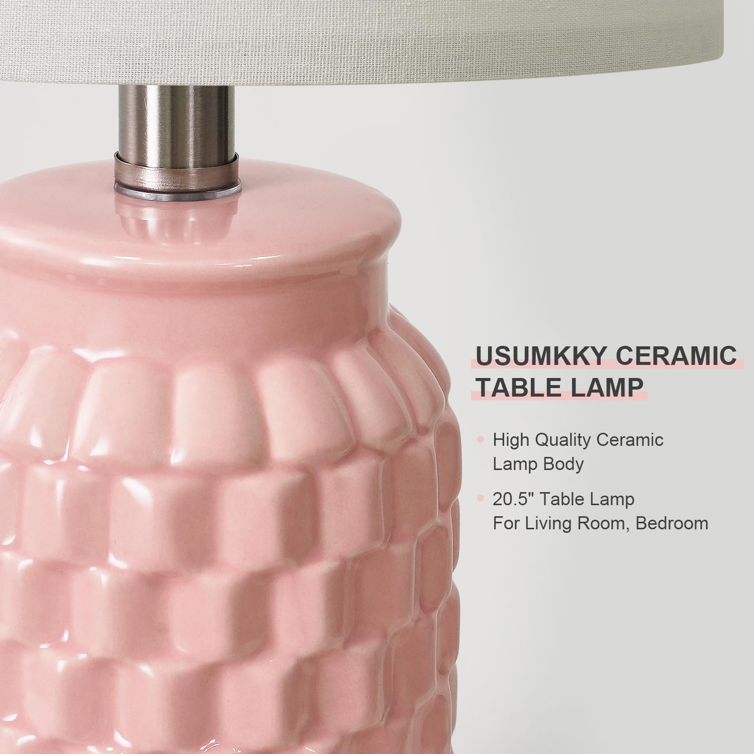 Usumkky 20.5'' Pink Table Lamps Set Of 2,Modern Farmhouse Bedside Lamps - Ceramic Nightstand Lamps For Bedroom,Boho Living Room