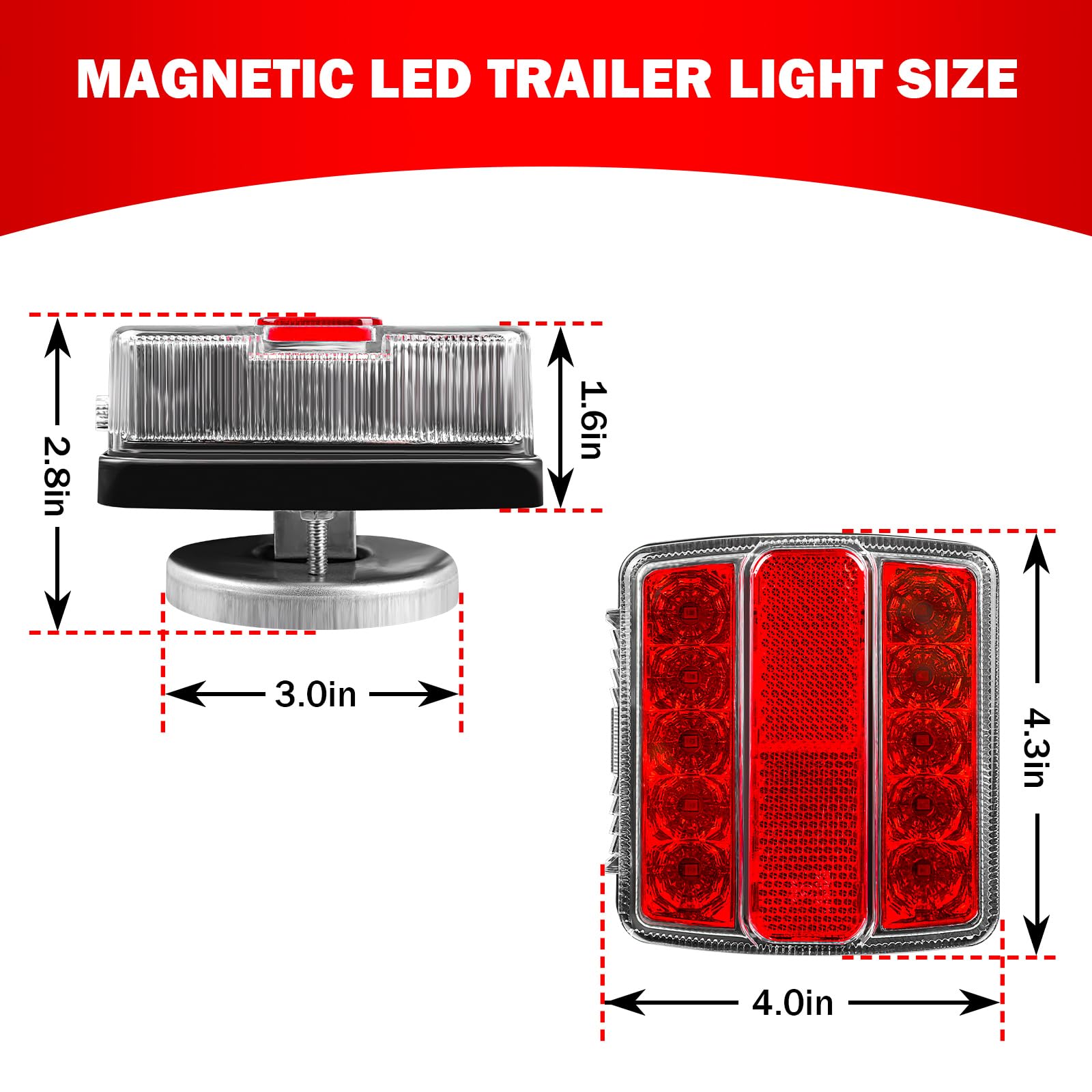 Wushixan Magnetic Trailer Light Kit With 7-Pin Plug, Ip68 Waterproof, 24-Foot Cable, Dot Certified - 2 Pcs For Towing