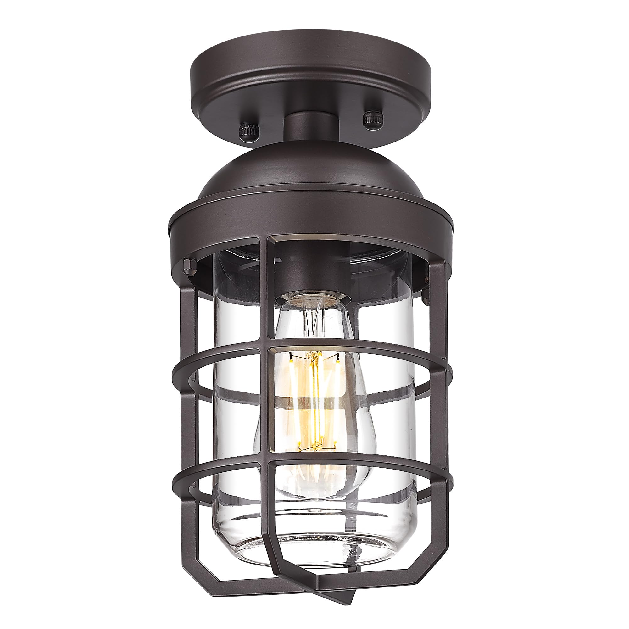 Emliviar Semi Flush Light Fixture, 11.1in, Oil Rubbed Bronze, Clear Tempered Glass Shade, Model GE255LF ORB, Medium - 1 Pack