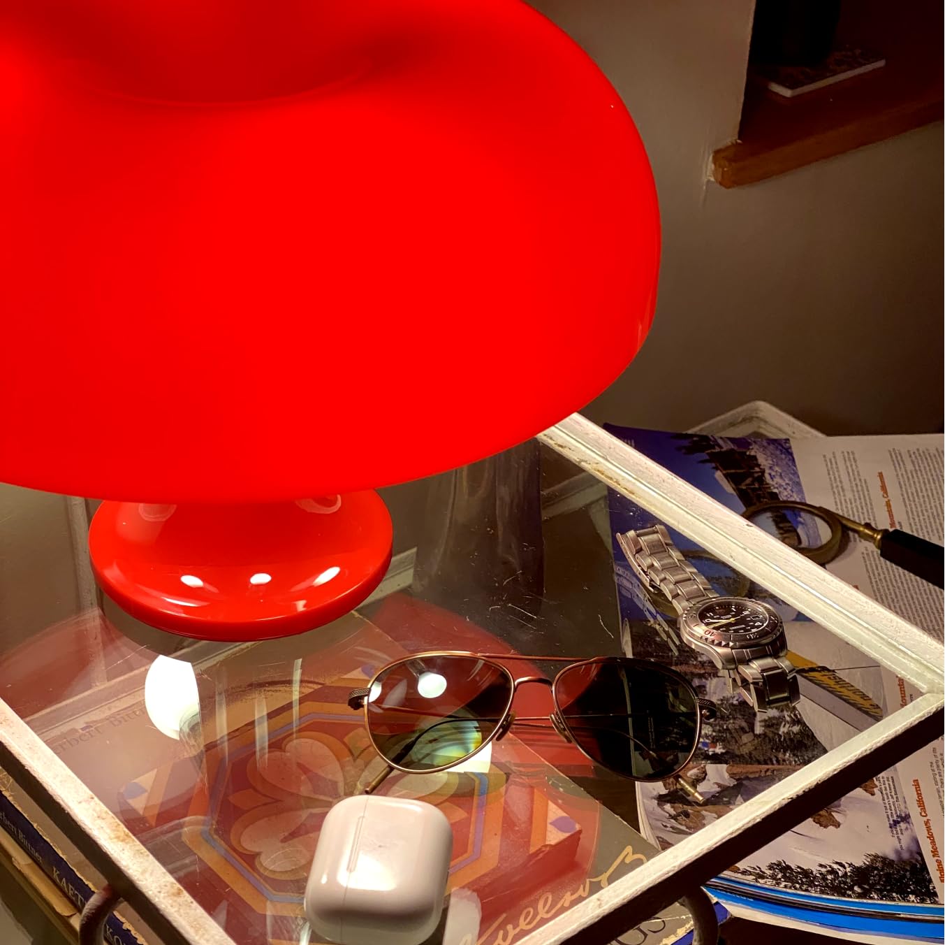 Lotus Atelier Red Mushroom Lamp For Room Aesthetic Modern Lighting For Bedroom Mid Century Lamp | Cool Retro Living Room Decor | Table Lamp Mushroom Light Home Decor Mcm (Red)