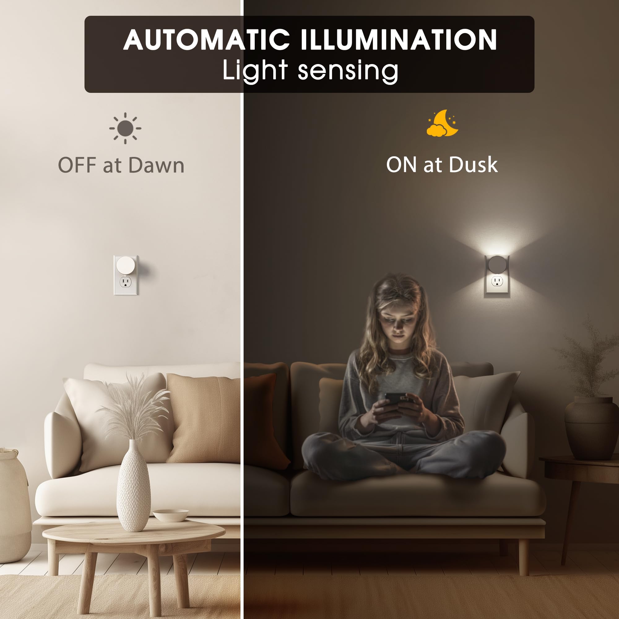 Briignite Night Light 2 Pack, Adjustable Brightness, Dusk to Dawn Sensor, Plastic, White Shade, Model BRGY11203WHUS