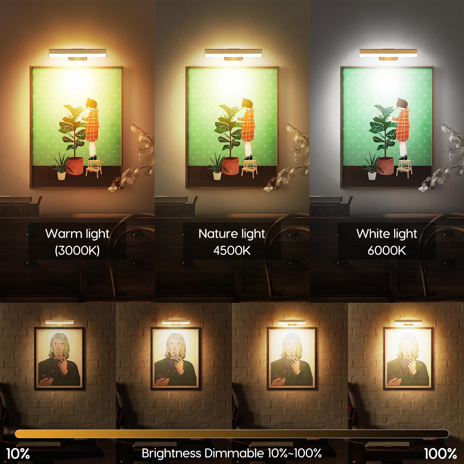 Hiptoking 2Pcs Picture Light For Wall Dimmable Remote discomfort-reducingting Light With Timer Art Display Lighting With 3 Color  Battery Operated Led Accent Lights For Poster Frame Gallery Portrait Artwork-Gold