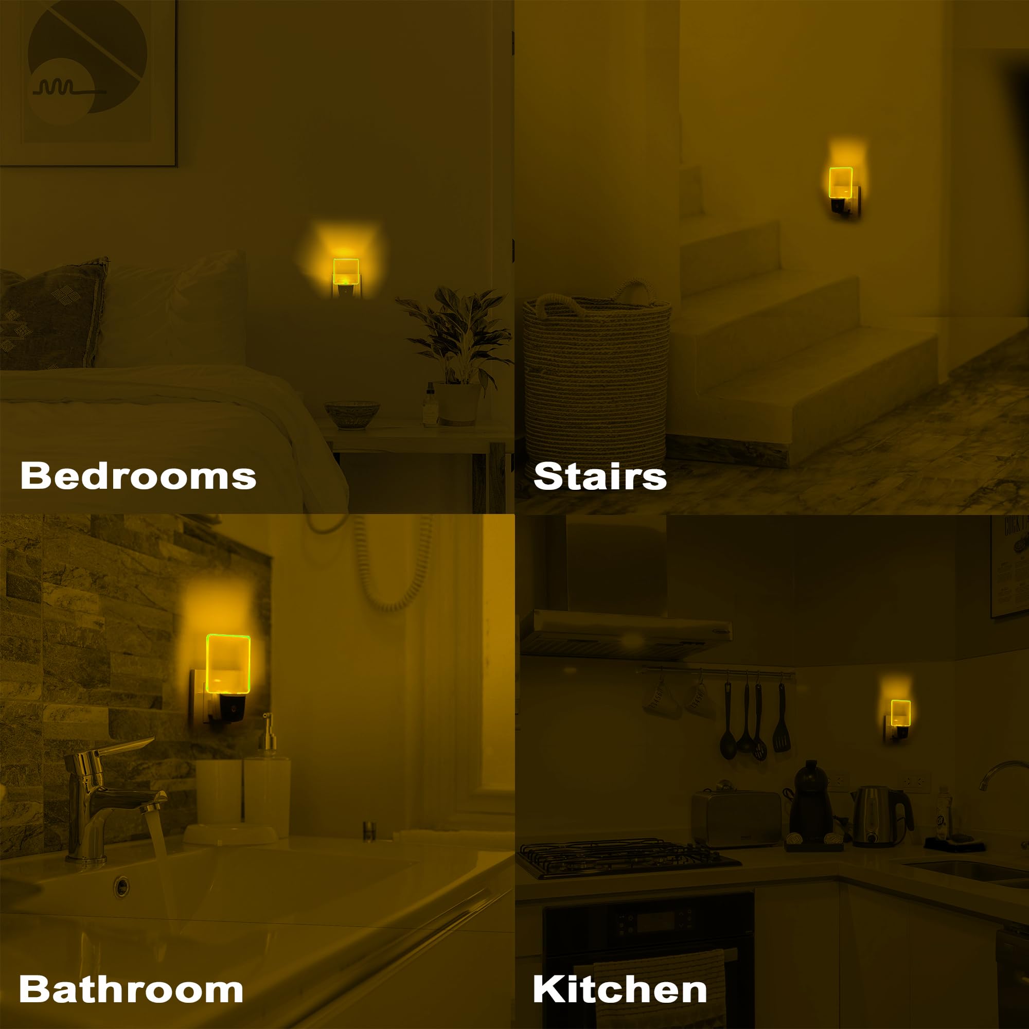 0.5W Plug in Dusk to Dawn Light Sensor Auto on/Off LED Night Light Wall Light 2-Pack Amber/Yellow Glow