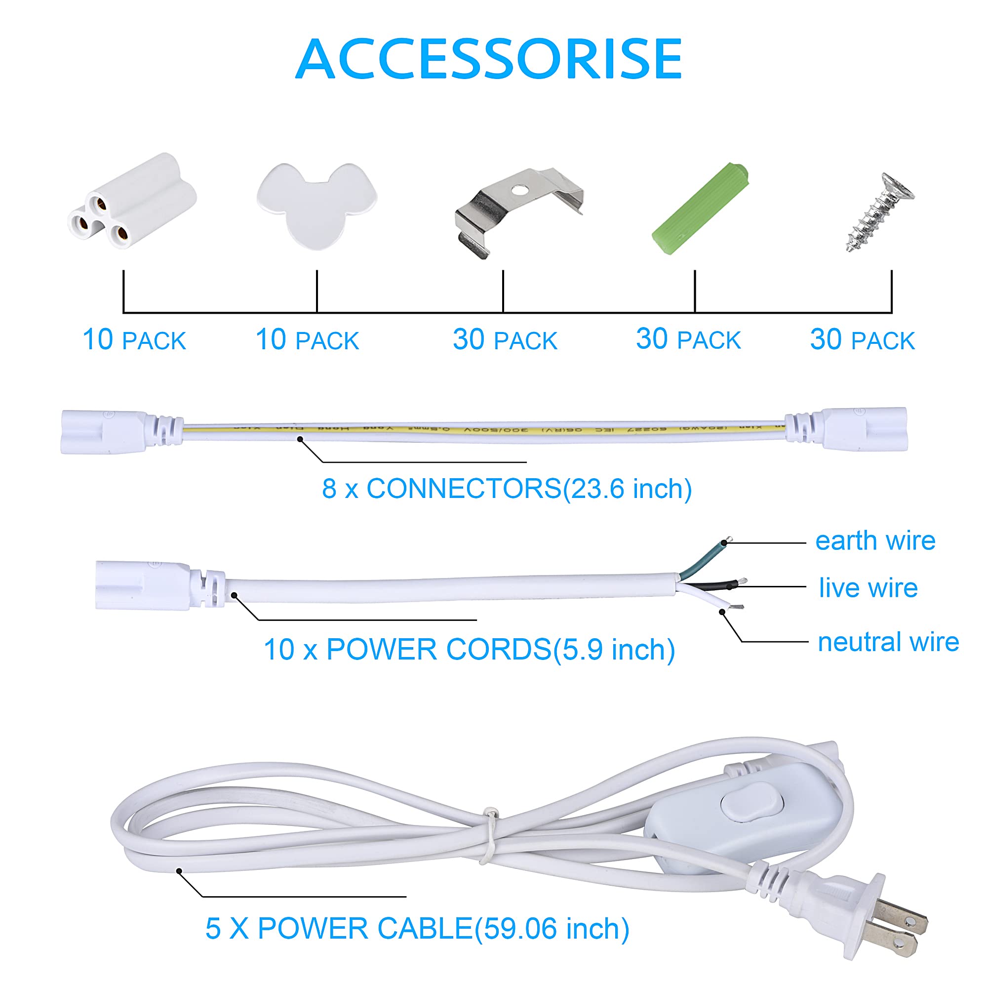 Singteam 10Pack 8Ft Led Shop Light Fixture, 100W Integrated Led Tube Light,15500Lm, 6500K, Clear Cover,6 Rows V Shape 270 Degree