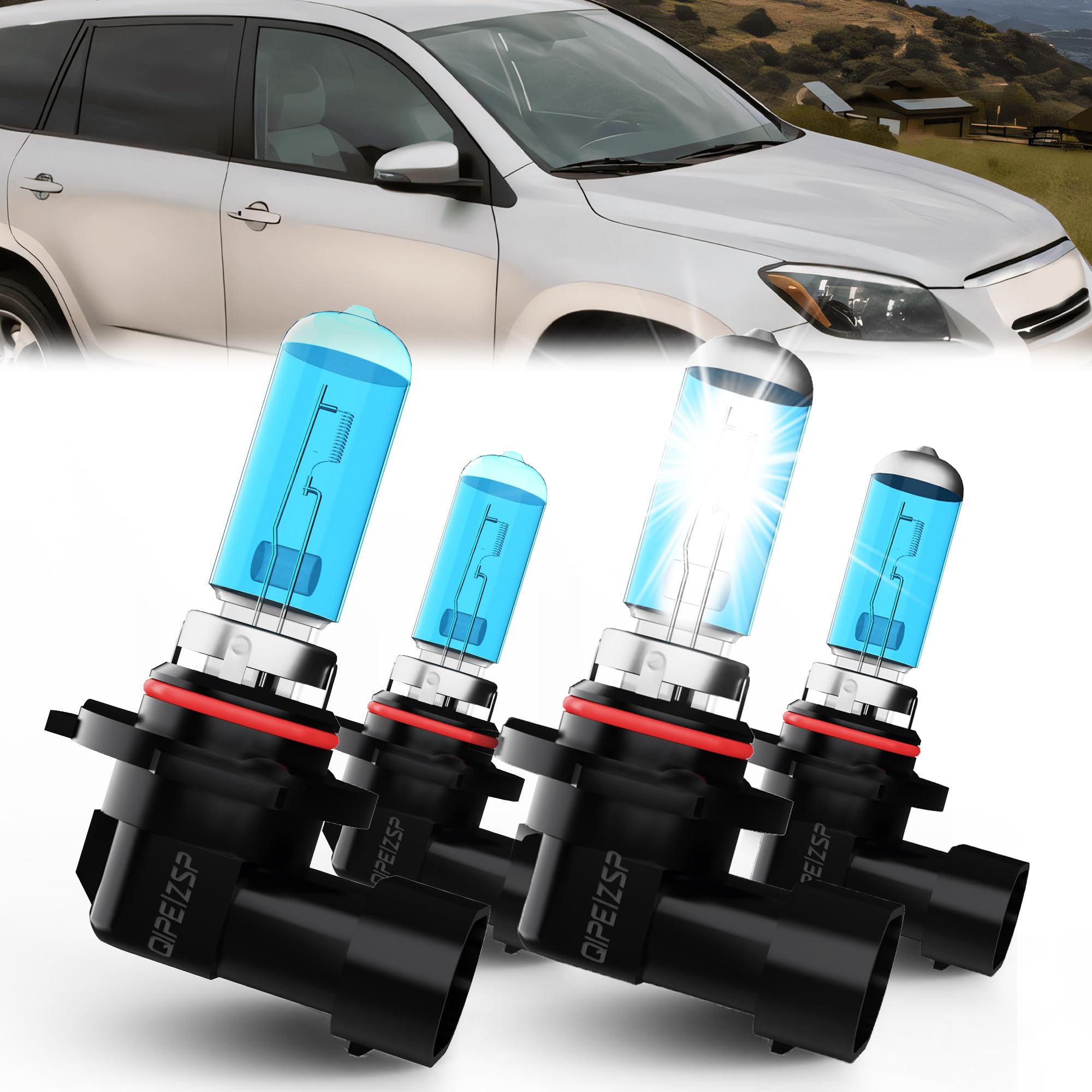 QIPEIZSP headlight Bulbs compatible with Toyota RAV4 (2006-2012) &(1998-2000) Lights, 9005/Hb3/H10 High Beam & 9006/HB4 Low Beam
