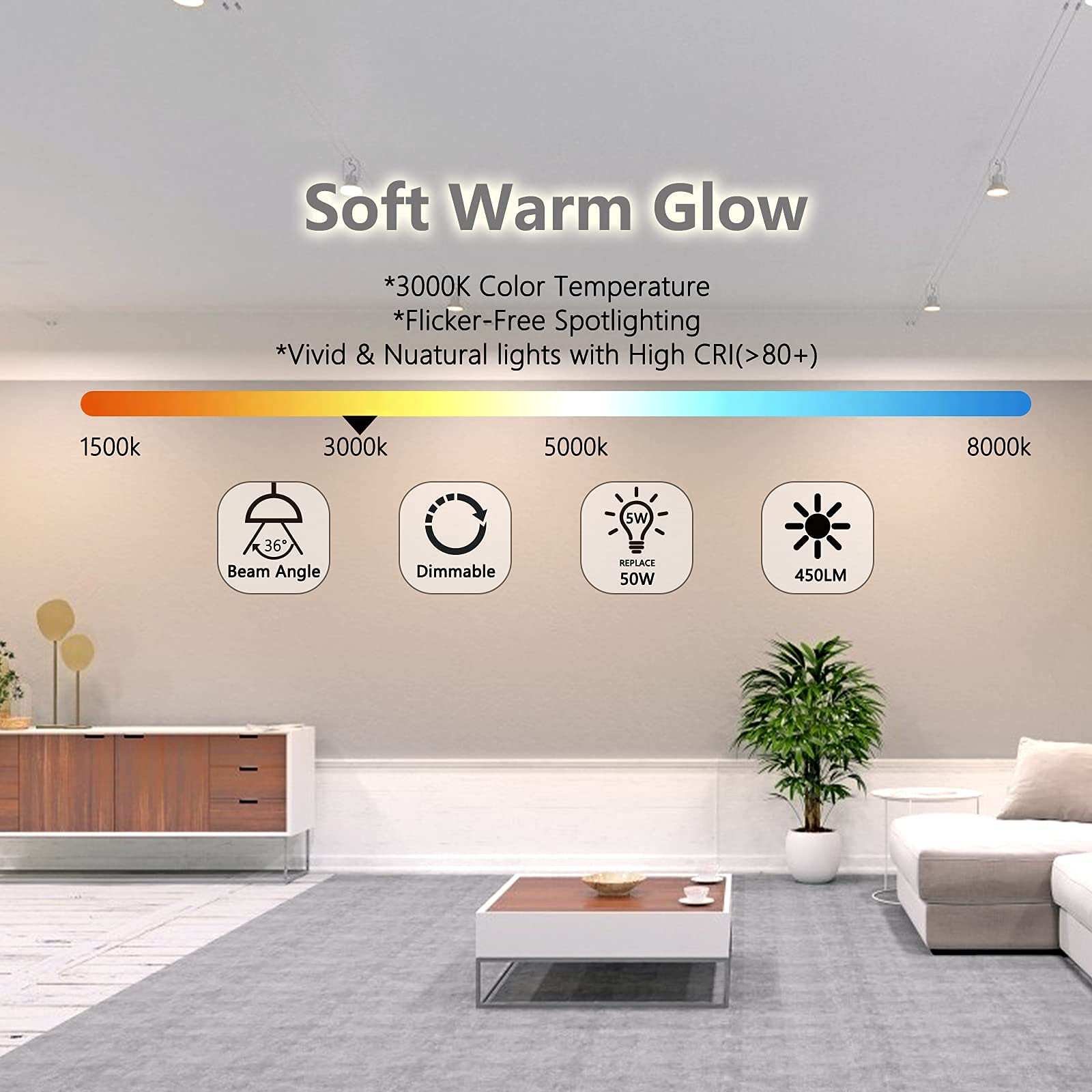 Mr16 Led Bulbs Dimmable, 5W 3000K Soft Warm White, 450Lm, 12-Volt Gu5.3 Bi-Pin Base, 40 Degree Spot Lighting For Indoor. 6 Pack