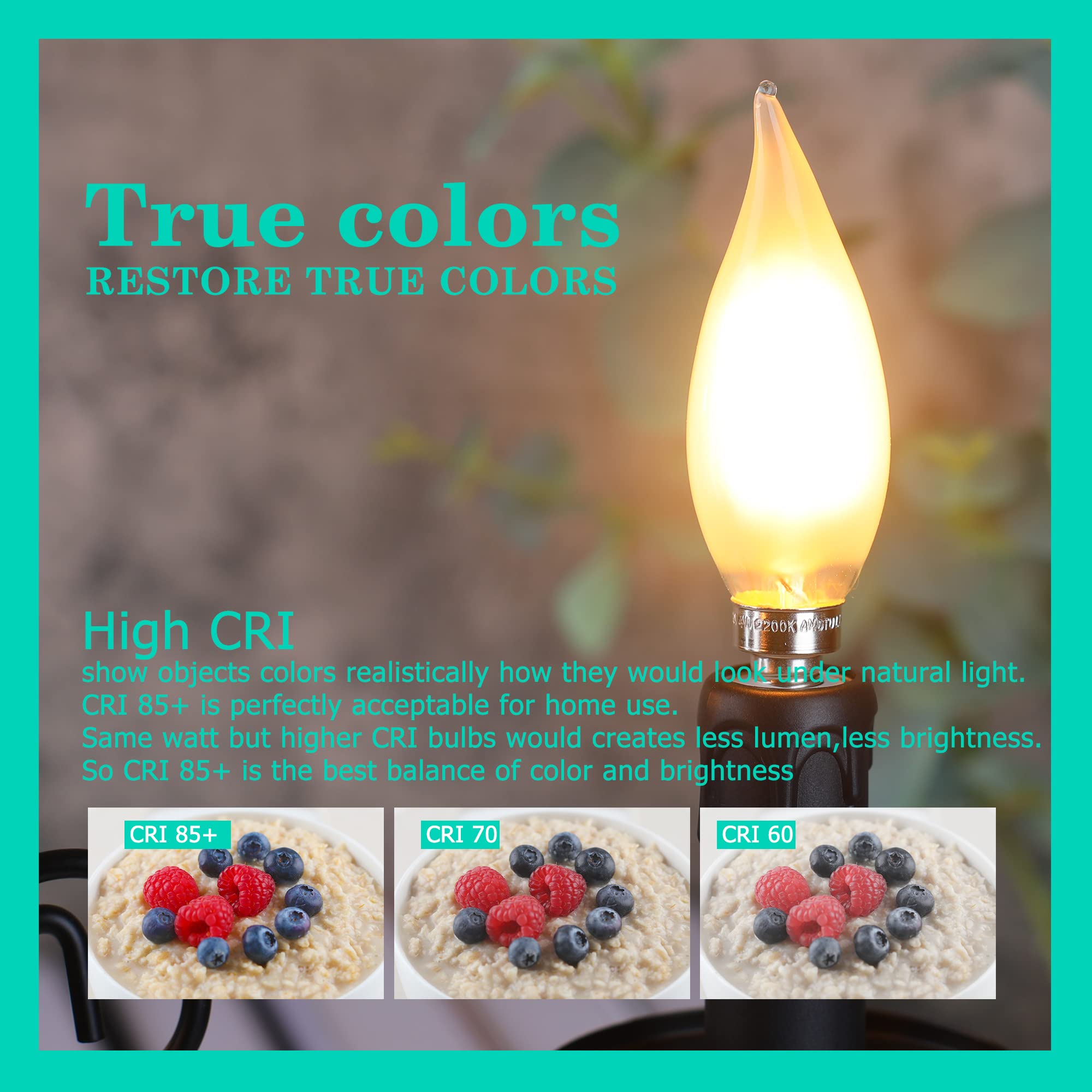 AMDTU Candelabra LED Light Bulbs, Dimmable 40W E12, 2200K Soft Warm, Glass, 6 Pack