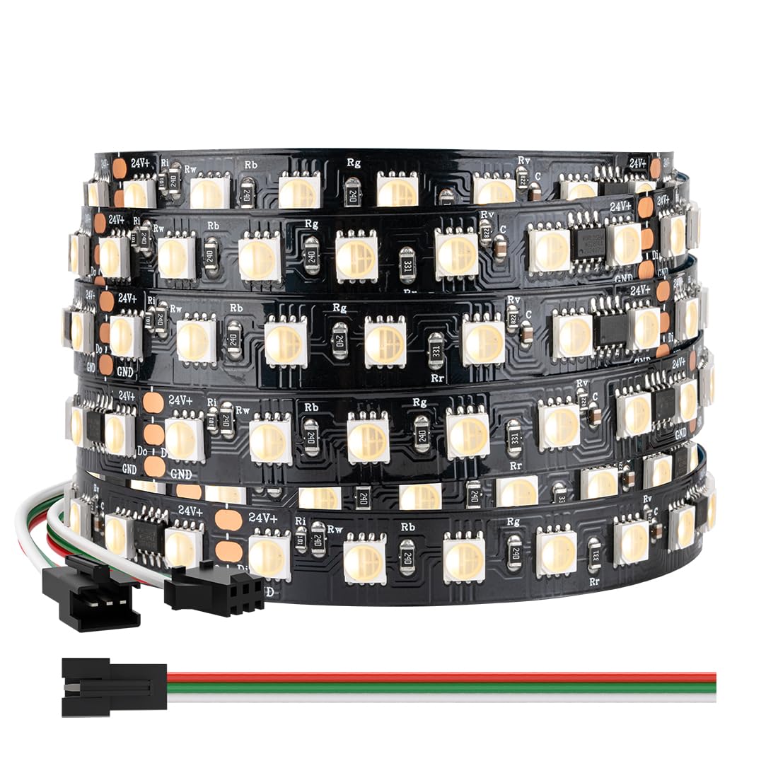 BTF-LIGHTING RGBW Addressable LED Strip, 16.4FT, 84LED/m, DC24V, IP30, HD-12V-WS2814-84L