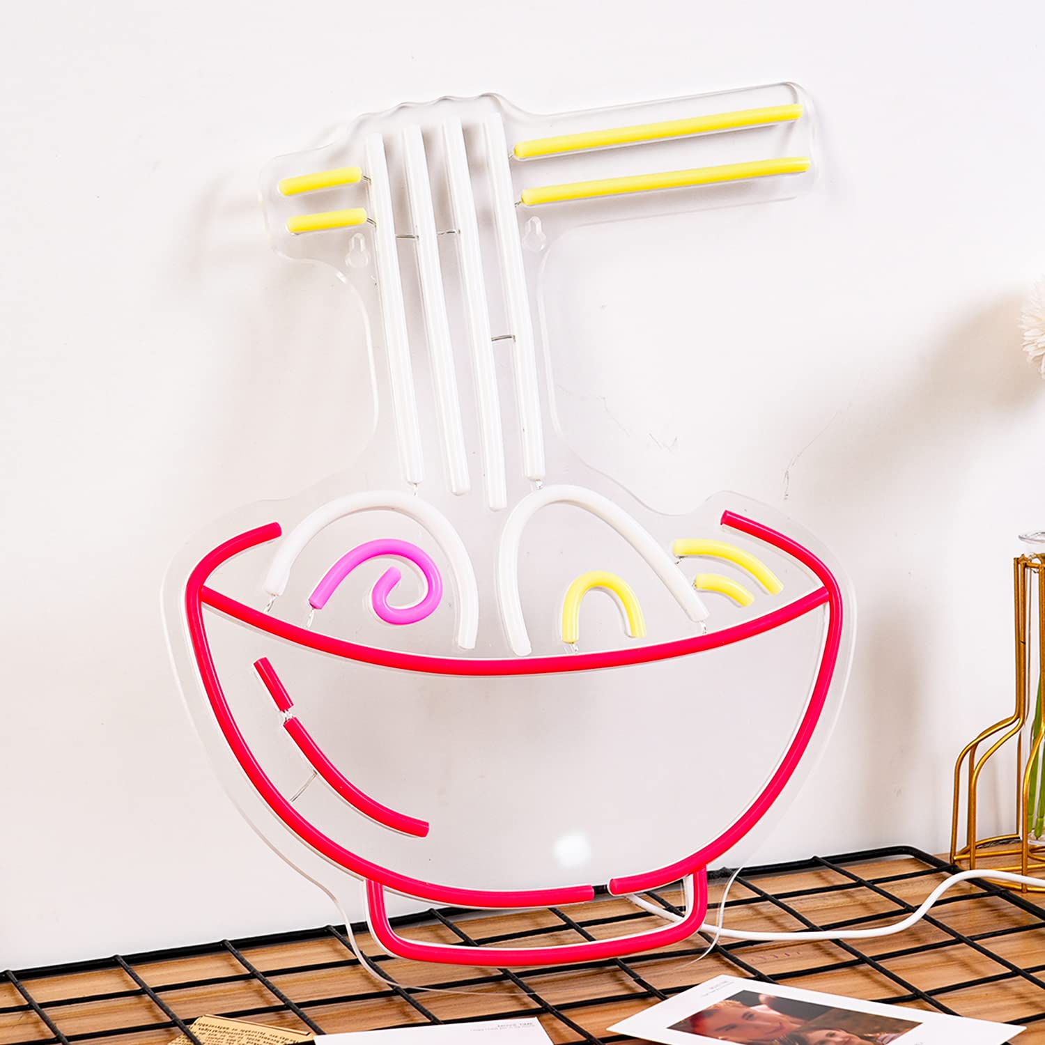 LISIGNVE Ramen Neon Sign LED Wall Decor 16.1inx12.6in Multi Colored Glass for Restaurant Ramen Shop