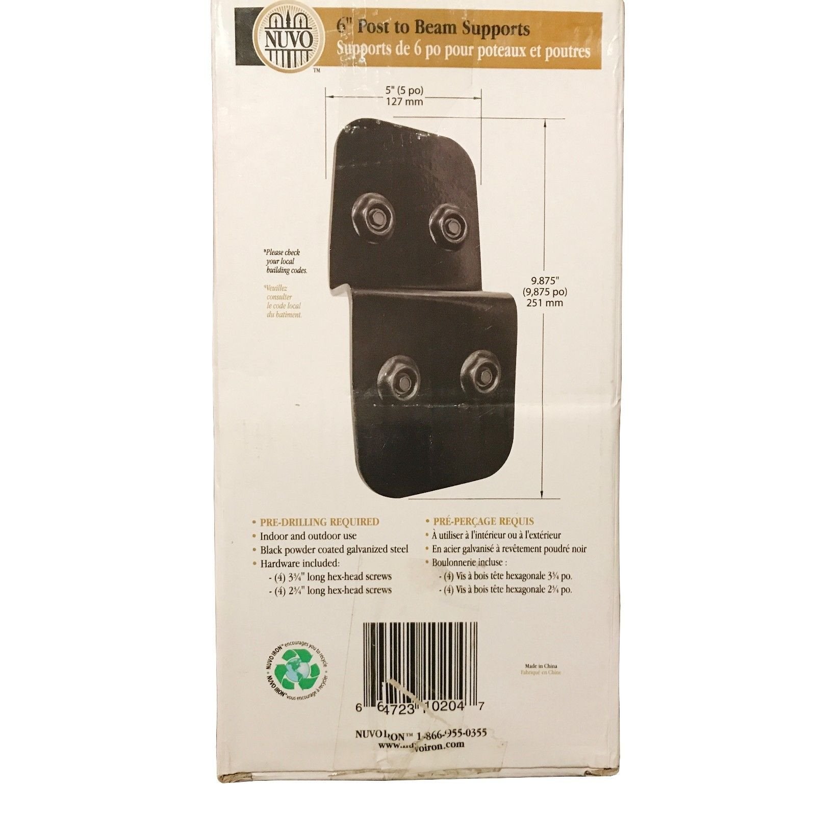 Nuvo Iron P2B7 Black Galvanized Steel 6&quot; Post (2 Pcs) Beam Support