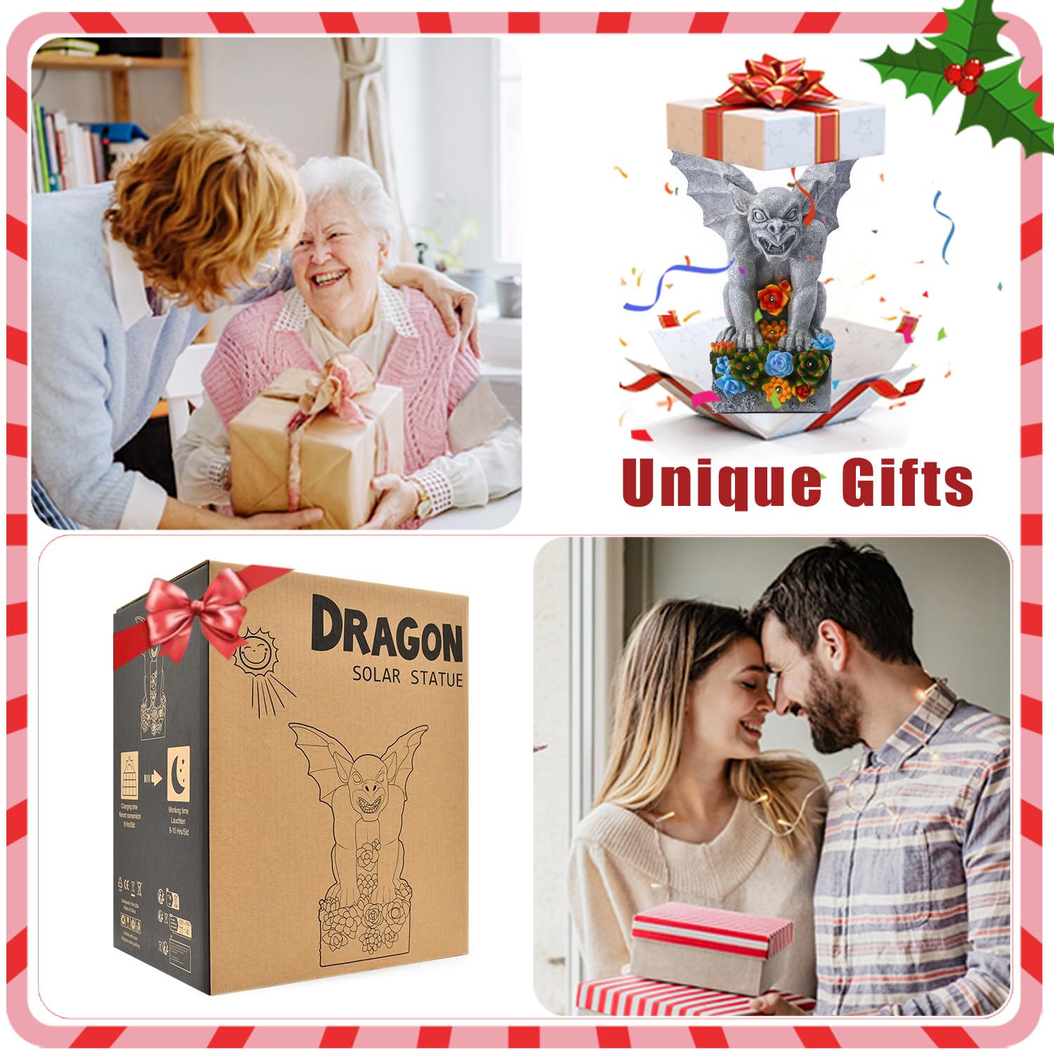 Philodwell Solar Gothic Gargoyle Garden Statues: Outdoor Sculptures With Succulent Lights Decor For Patio Lawn Yard Art - Gifts