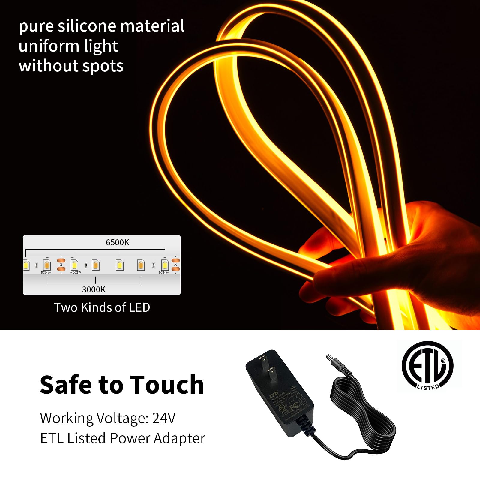 Ustarus 20Ft Neon Led Strip Lights, Dimmable Tunable White, Ip65 Waterproof With Remote