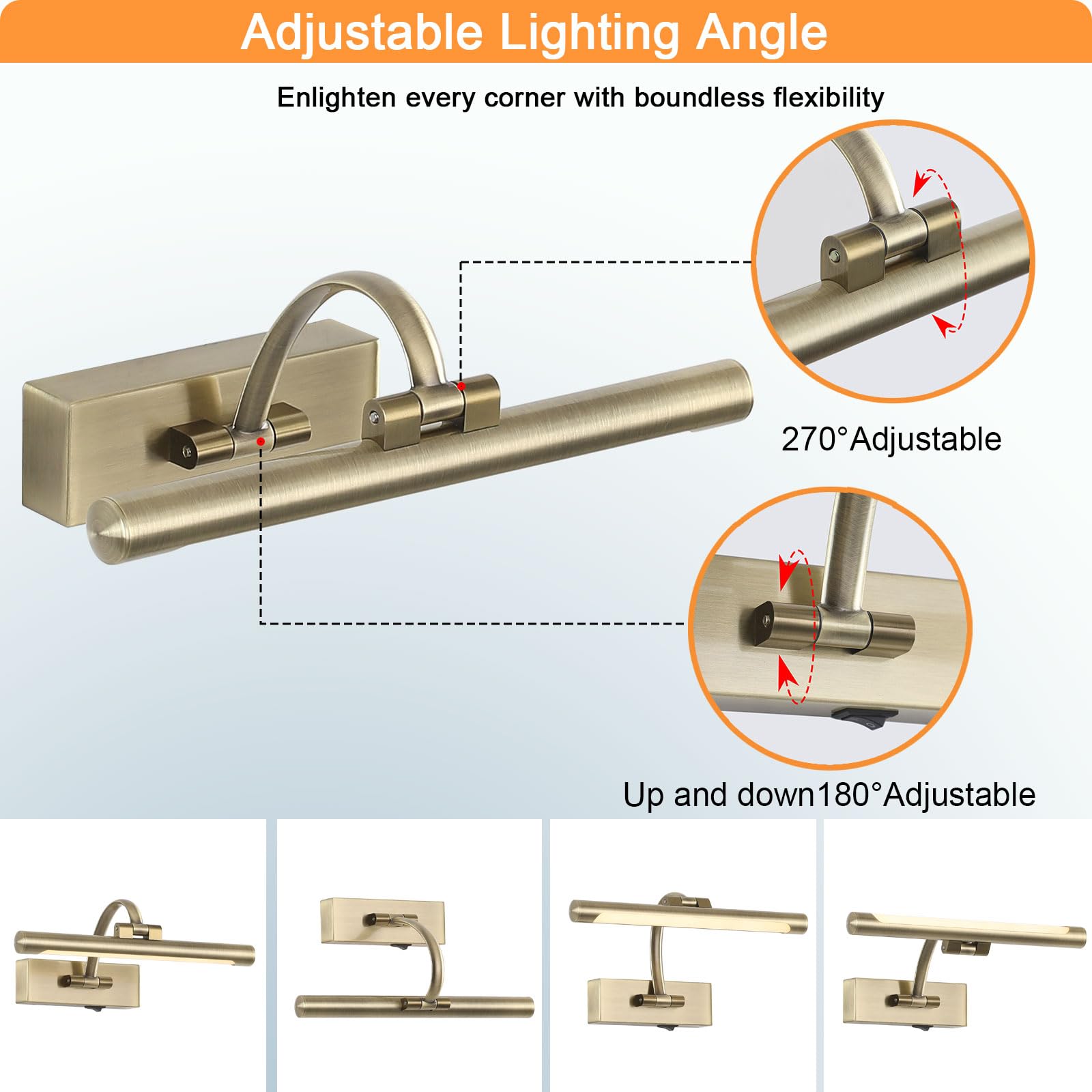 Tassuowell Wireless Picture Light, 12 Inch Battery Operated, 3CCT Dimmable, Antique Bronze, Model 7115