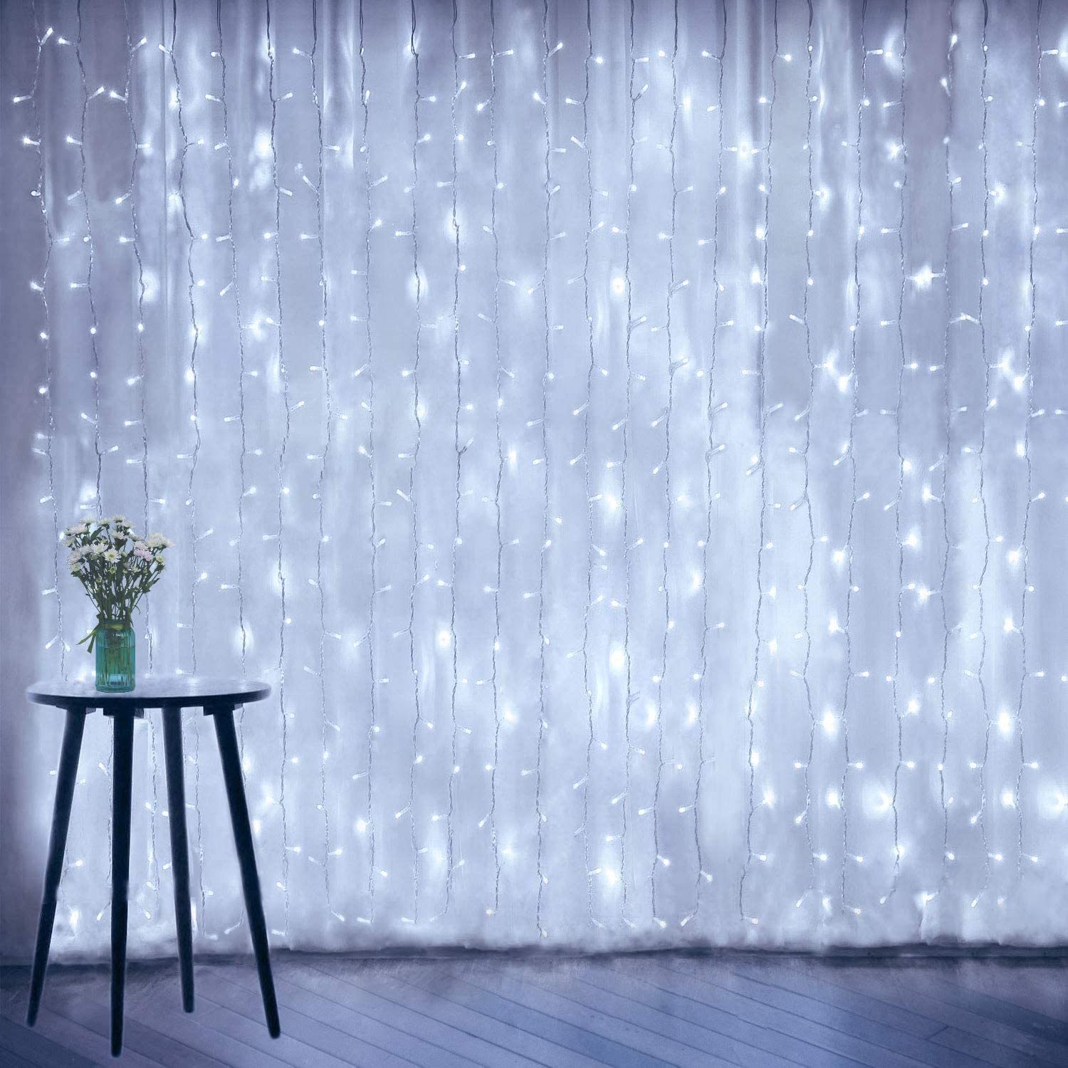 amadecohome Curtain String Lights, LED Icicle Lights, Cool White, Copper Material, Wedding Party Outdoor Indoor Decorations
