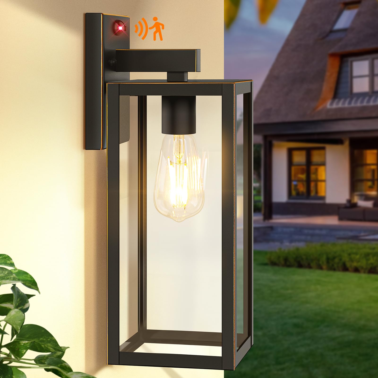 Upgraded Motion Sensor Outdoor Wall Light, Large Size Dusk to Dawn Porch Light Outdoor Wall Sconce Lantern, 3 Lighting Modes Ext