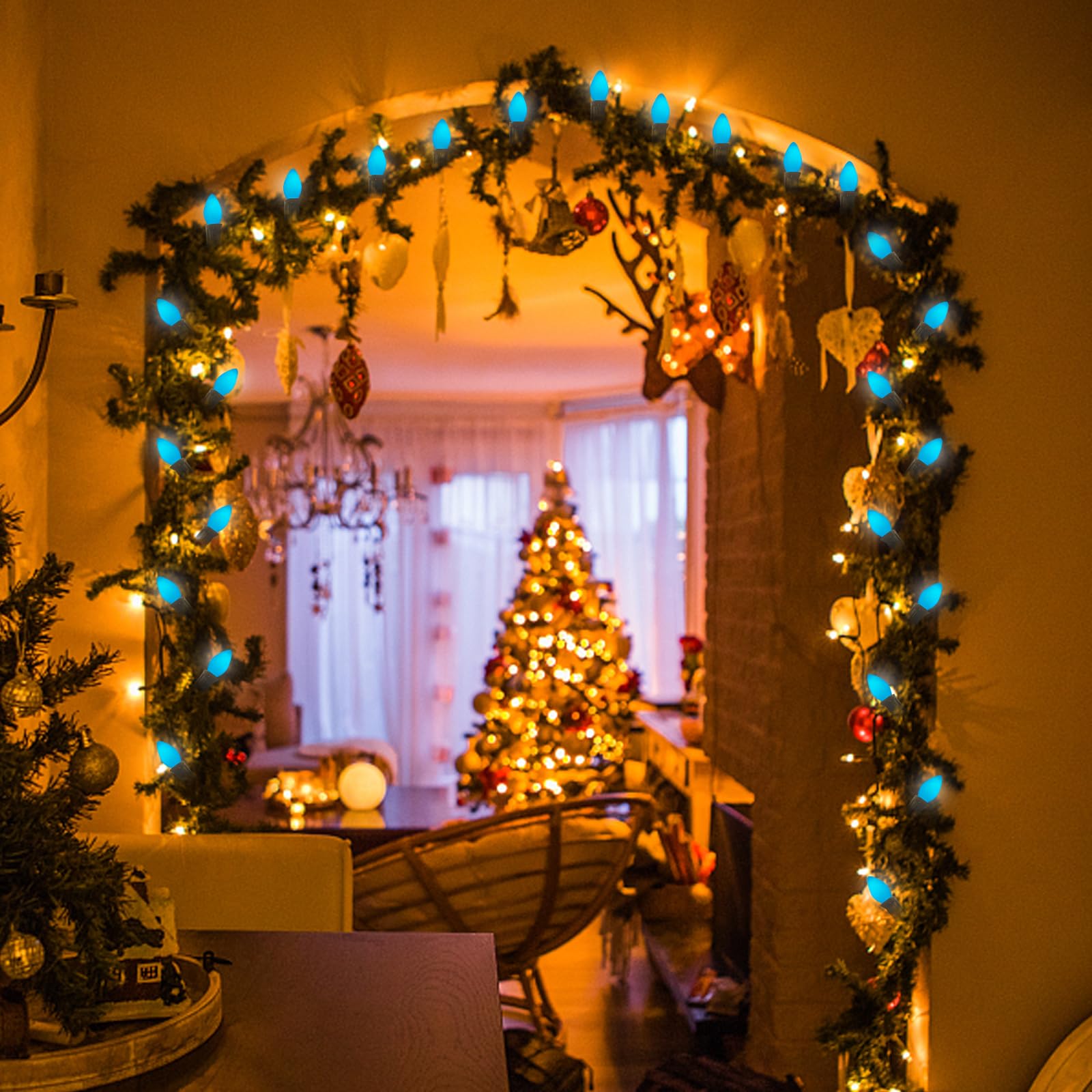 Doratale 25 Pack C7 Led Blue Light Bulbs, Halloween Christmas Replacement Bulbs C7 Blue Lights For Outdoor Patio Indoor String L