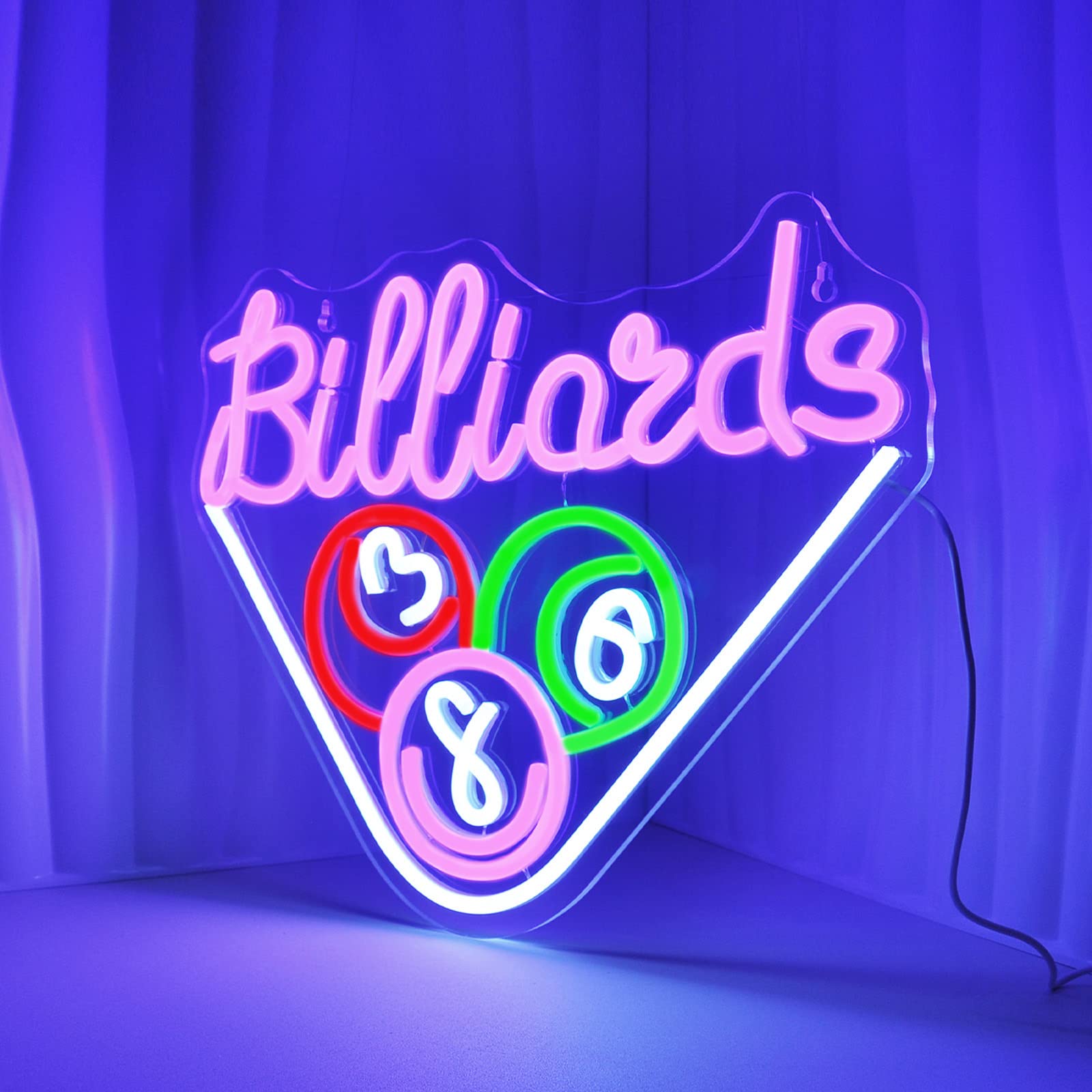 JEDAEMEN Billiards Neon Sign LED Wall Decor Medium Acrylic Purple Model 018 USB Powered