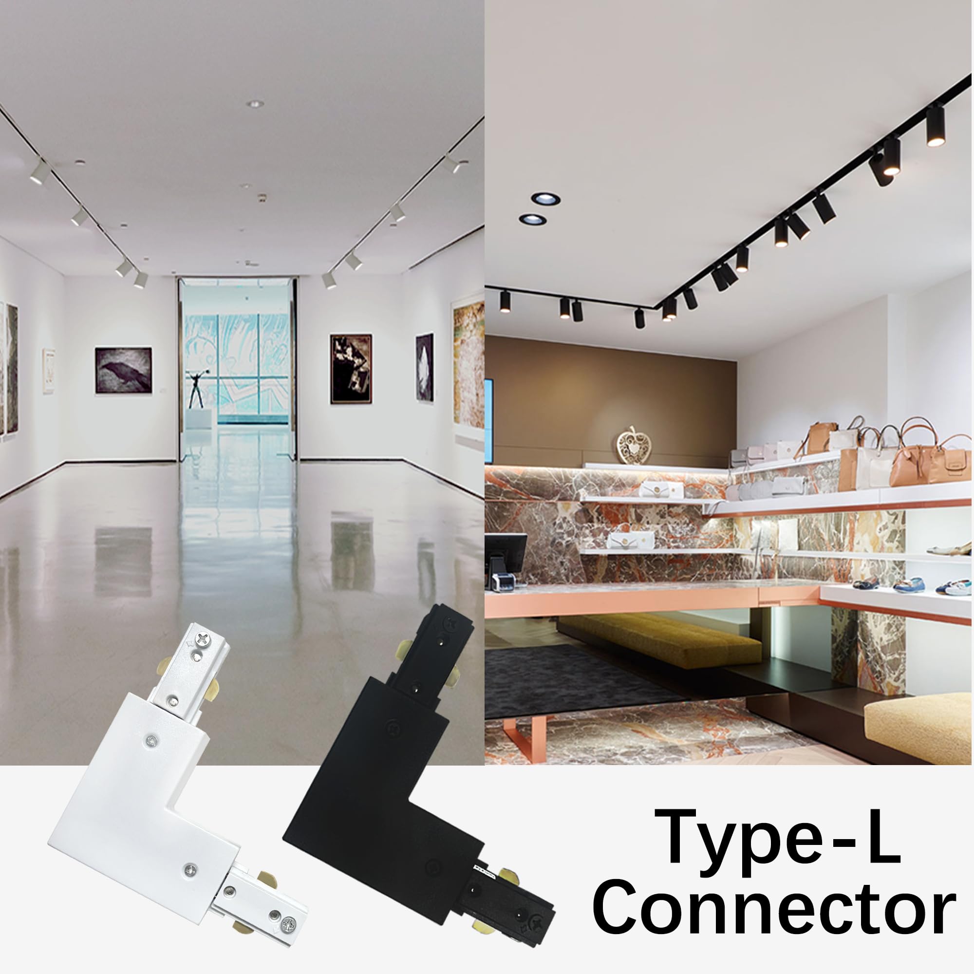Yuemegou H Track L Connector H Type Single Circuit 3-Wire-1 Track Lighting Accessories For H Track System Track Lighting Kit