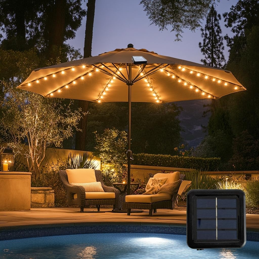 Patio Umbrella Lights 120 LED Cordless Waterproof Lights for Outdoor Umbrella Solar Powered Parasol Ambient Lighting for 7-11 Fe