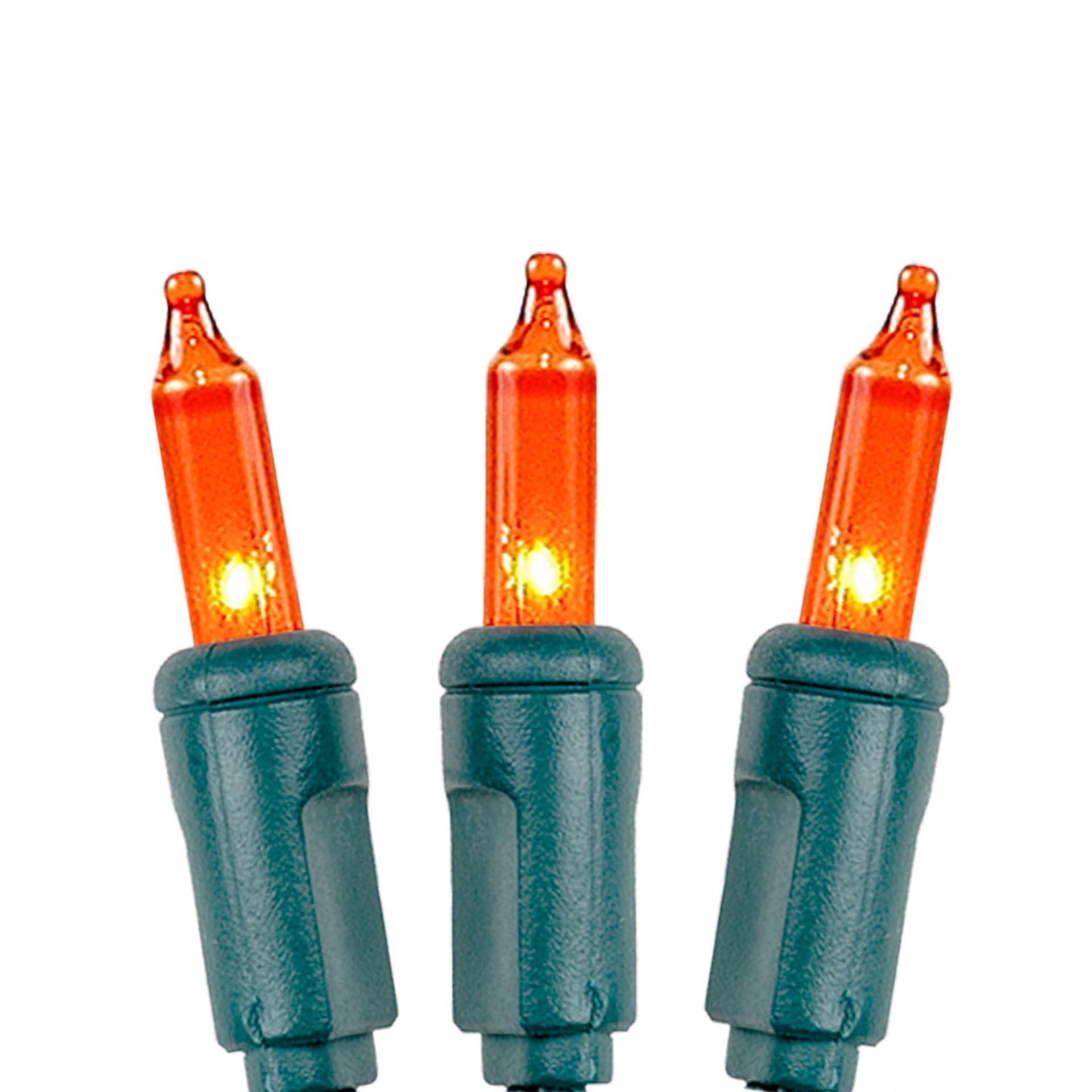 Novelty Lights 50 Feet 100 Bulbs Traditional Incandescent Mini Lights, Amber On Green Wire With 6 Spacing, Commercial Grade And