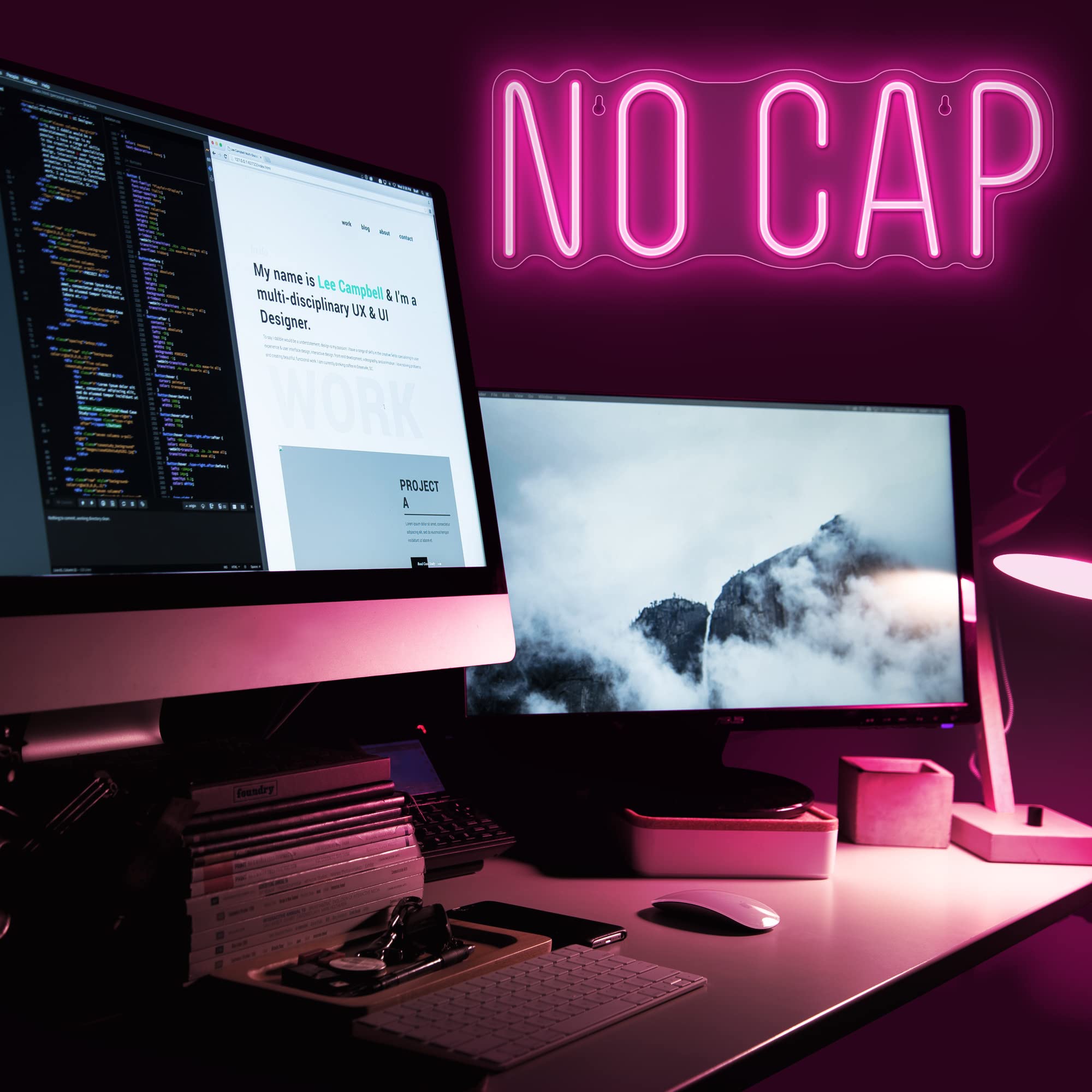 Lumoonosity No Cap Neon Sign - Acrylic LED Light for Gamers, 16.5 x 5.9-inch, NO CAP PINK, Model NS-NO CAP PINK