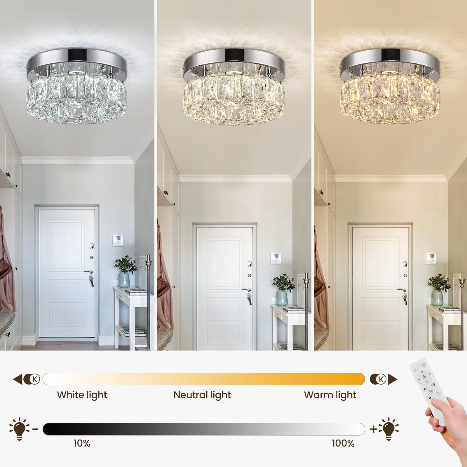 Leontyne 7.9 Inch Dimmable Modern Crystal Chandeliers Mini Led Ceiling Light Fixtures Stainless Steel Flush Mount Ceiling Chande