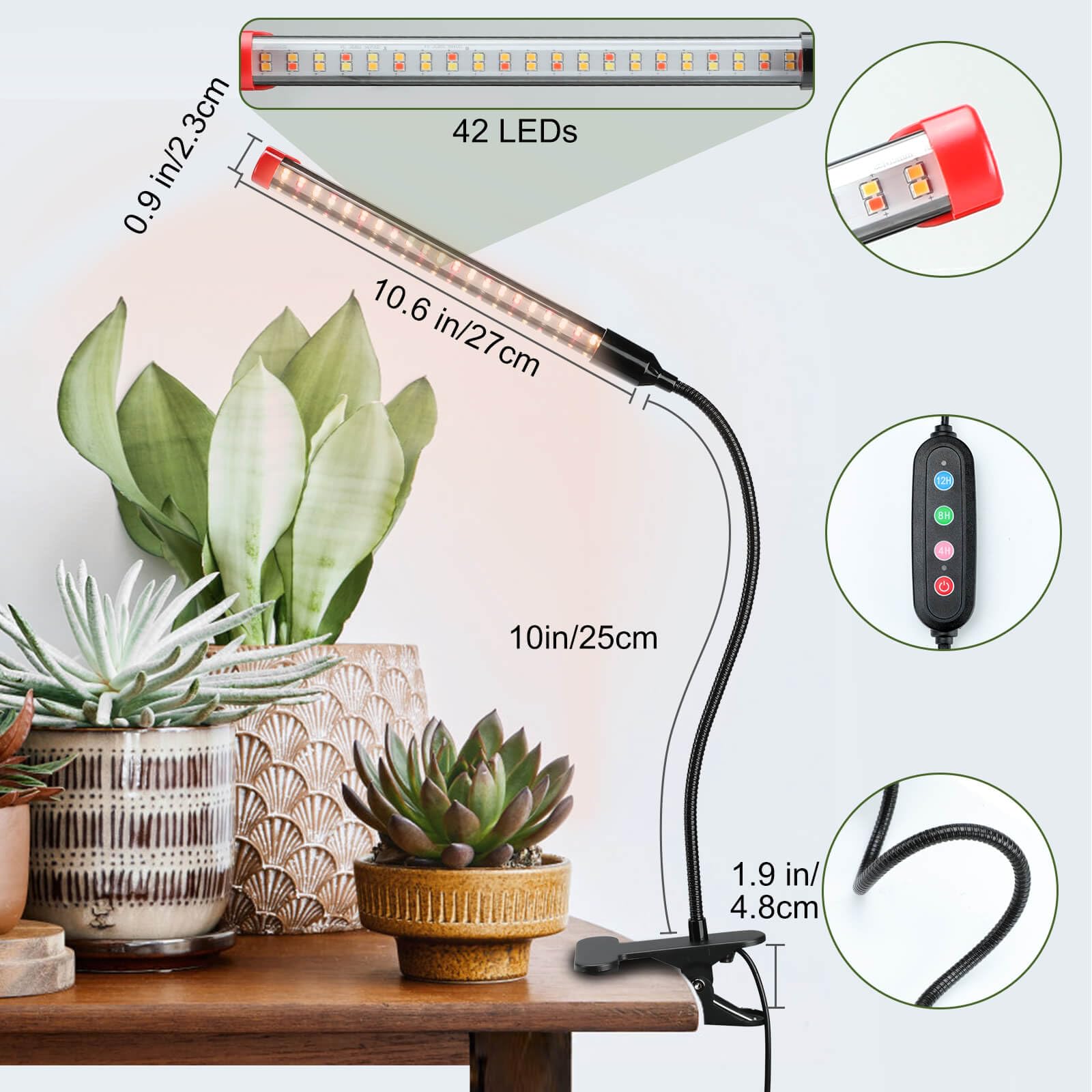 Game Changer! 9W Power Home Plug, Not 5W Adapter, Fecida Clip Grow Lights For Indoor Plants With Timer, Enough Bright Like Sun For Your Indoor Plants, Led Plant Growing Lamps For Bonsai, Pot Plant