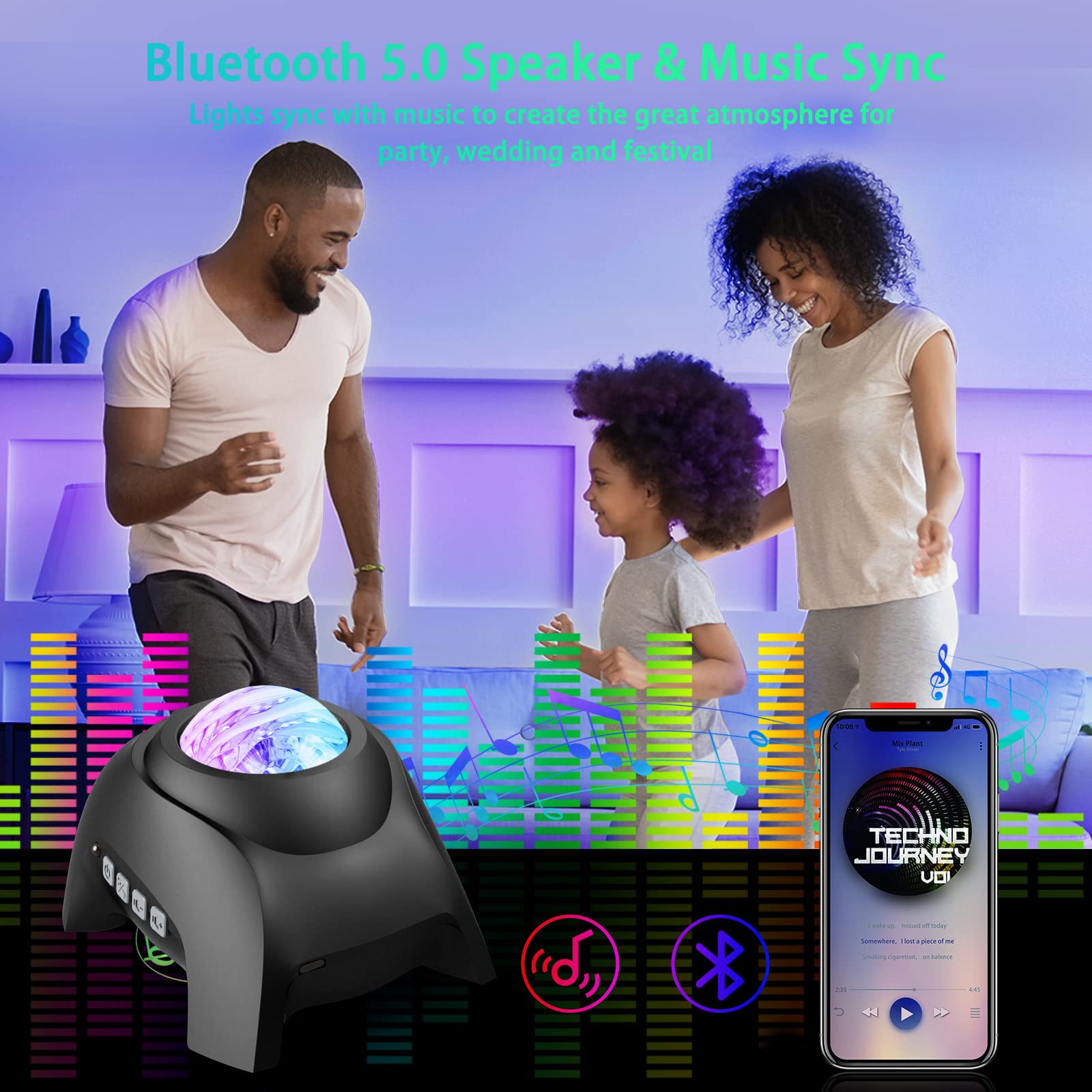 AIRIVO Galaxy Light Projector & Music Speaker, Black-Galaxy, Model HJ-XKD09, Night Light & Sound Machine for Kids & Adults
