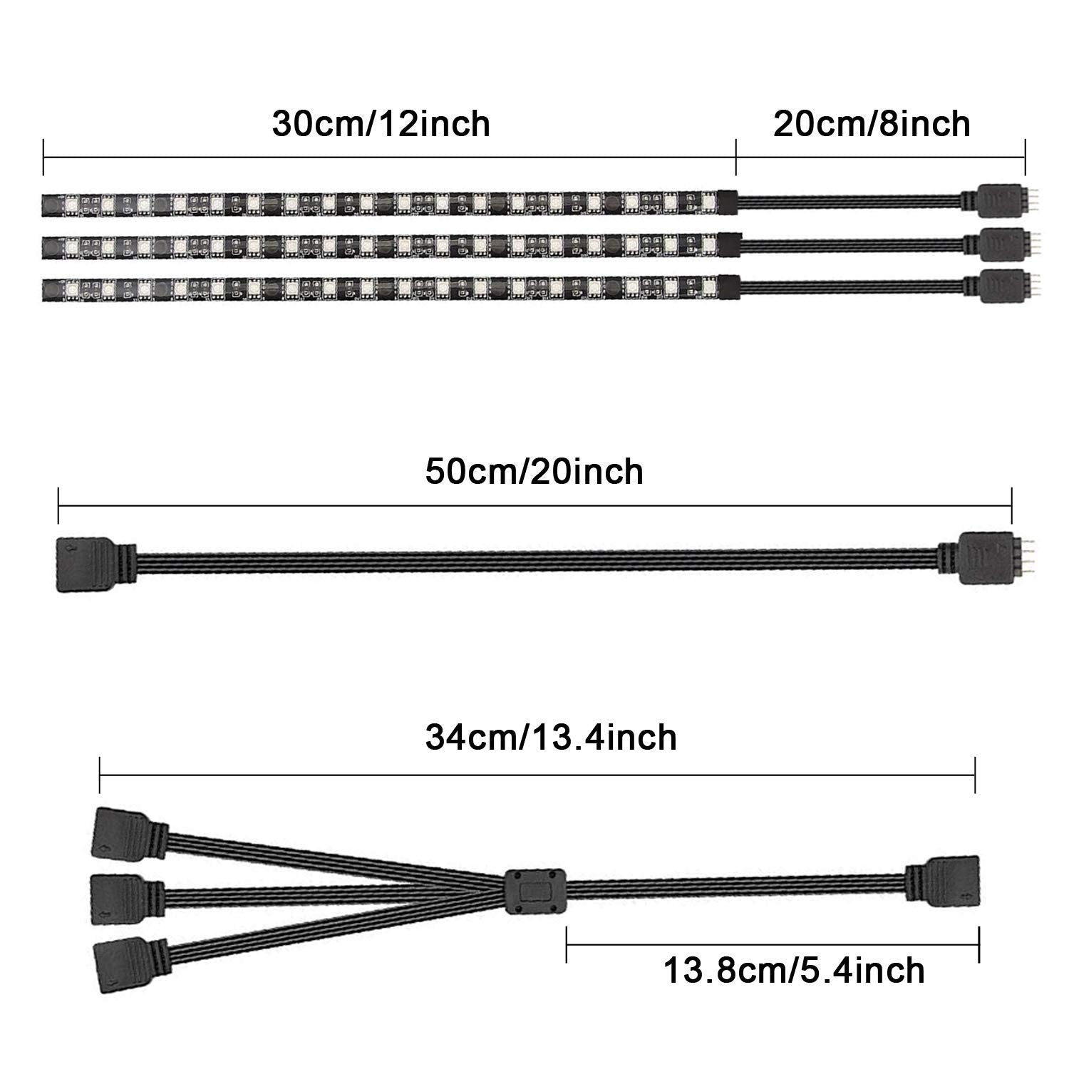 airgoo RGB LED Strip Light, 3pcs Magnetic, 12V 4-Pin, Compatible with ASUS Aura, MSI Mystic Light, Model AGMGCL0008, Self-Adhesive