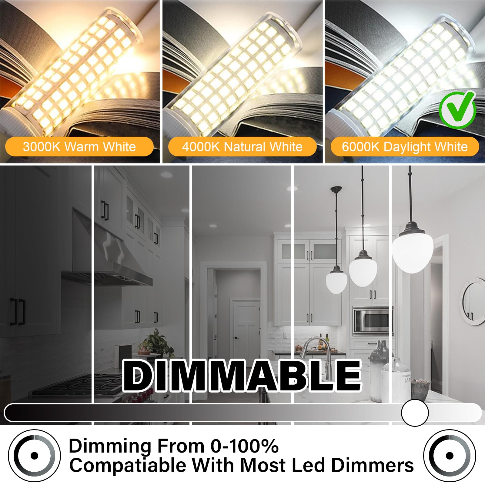 TAIYALOO E11 LED Bulb Dimmable 10W 1000LM Daylight White 6000K Mini Base JDE11 for Ceiling Fans, Chandeliers, Cabinet Lighting