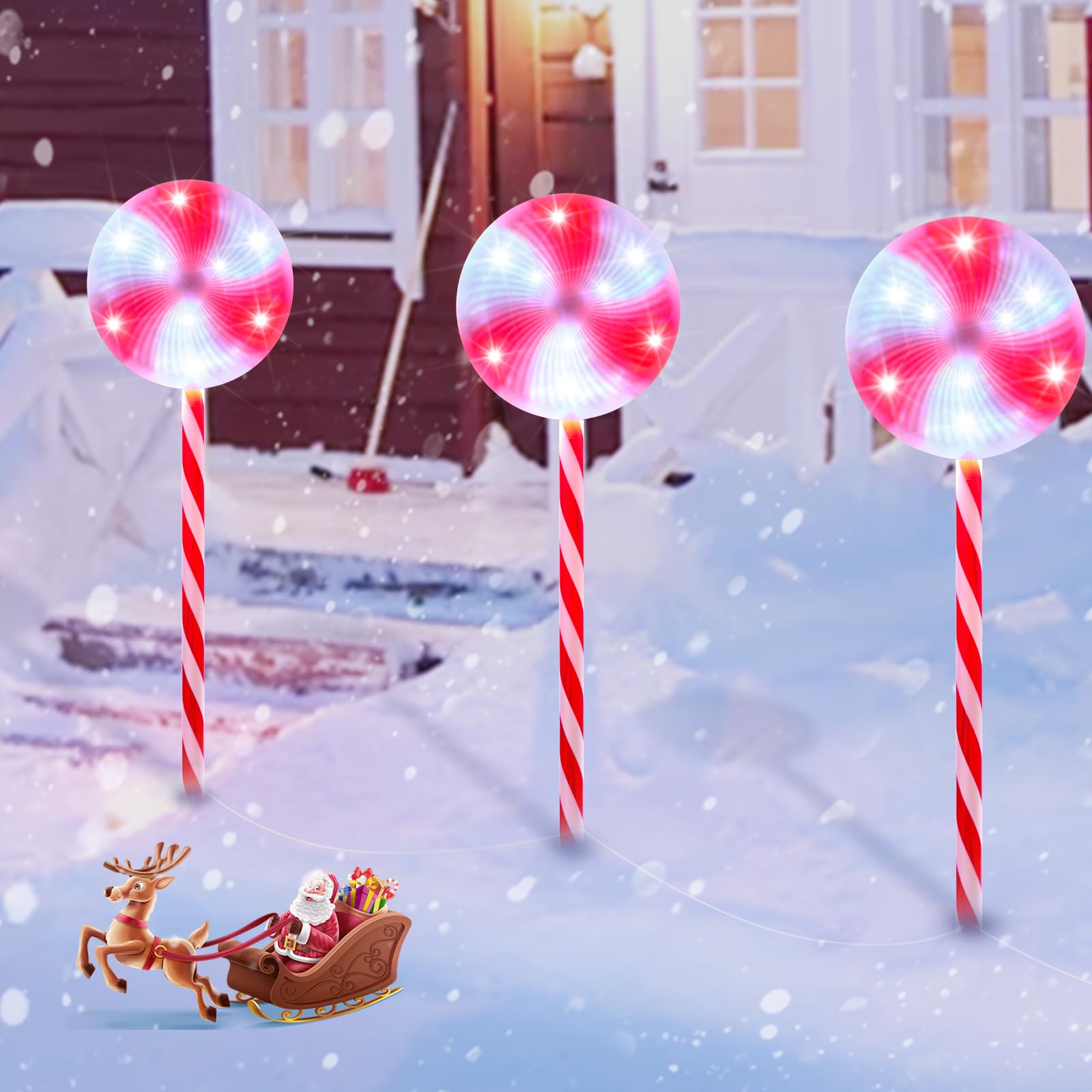 Rotatable Lollipop Christmas Pathway Lights Outdoor - 3 Pack 29 Inches 324 Led Lighted Candy Cane Decorations, Waterproof Christ