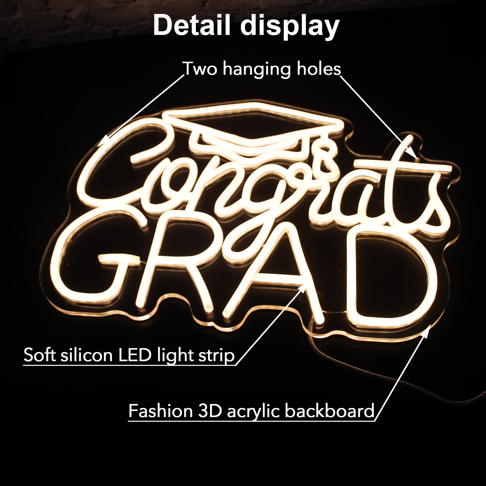 Jesalah Neon Sign for Graduation Party - Warm White LED Acrylic Letters Wall Decor