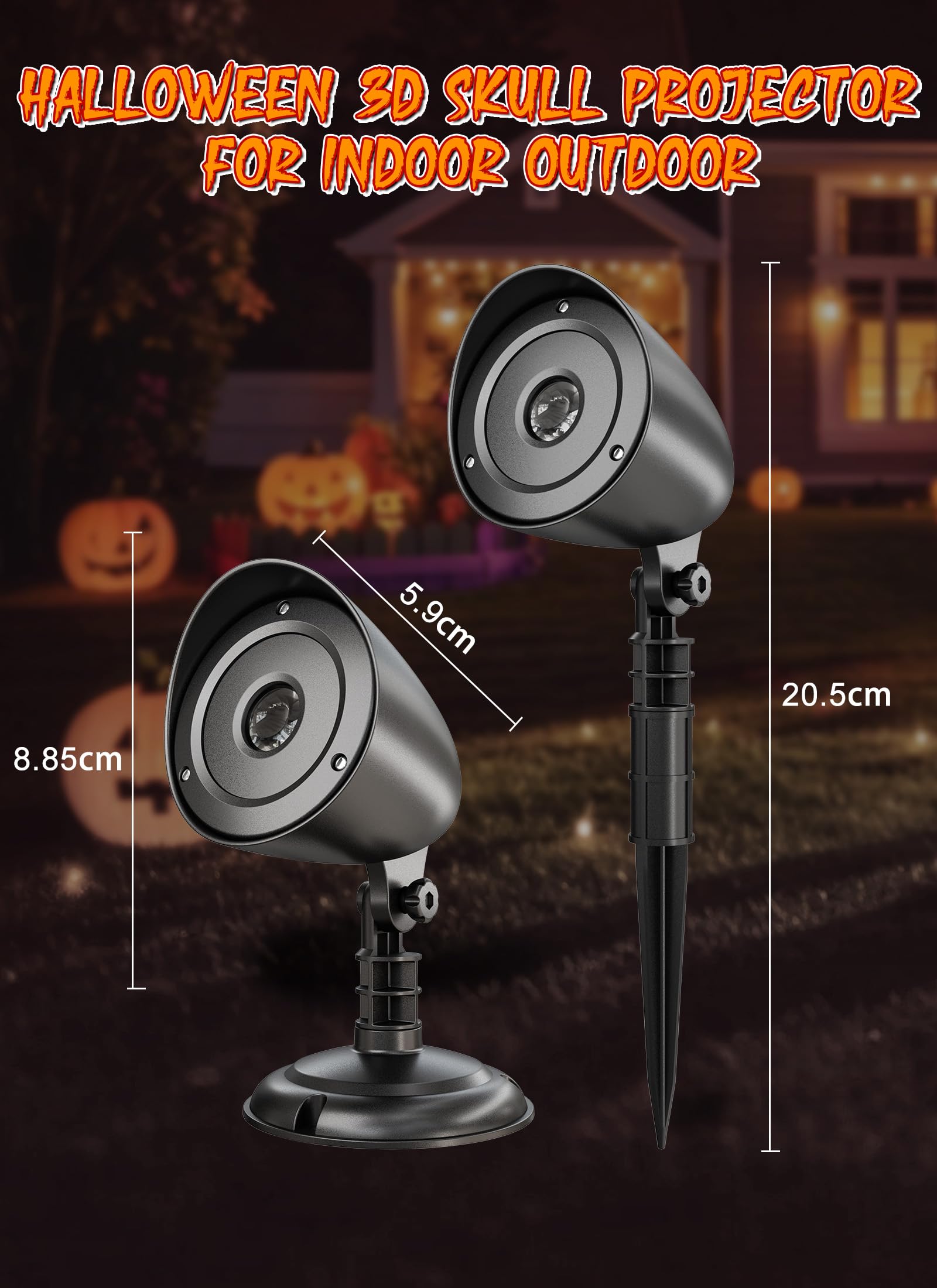 Minetom Halloween Projector Lights, 3D Skull Design, Waterproof, 1in, Red Skull Projector, Model KS-GL109MD