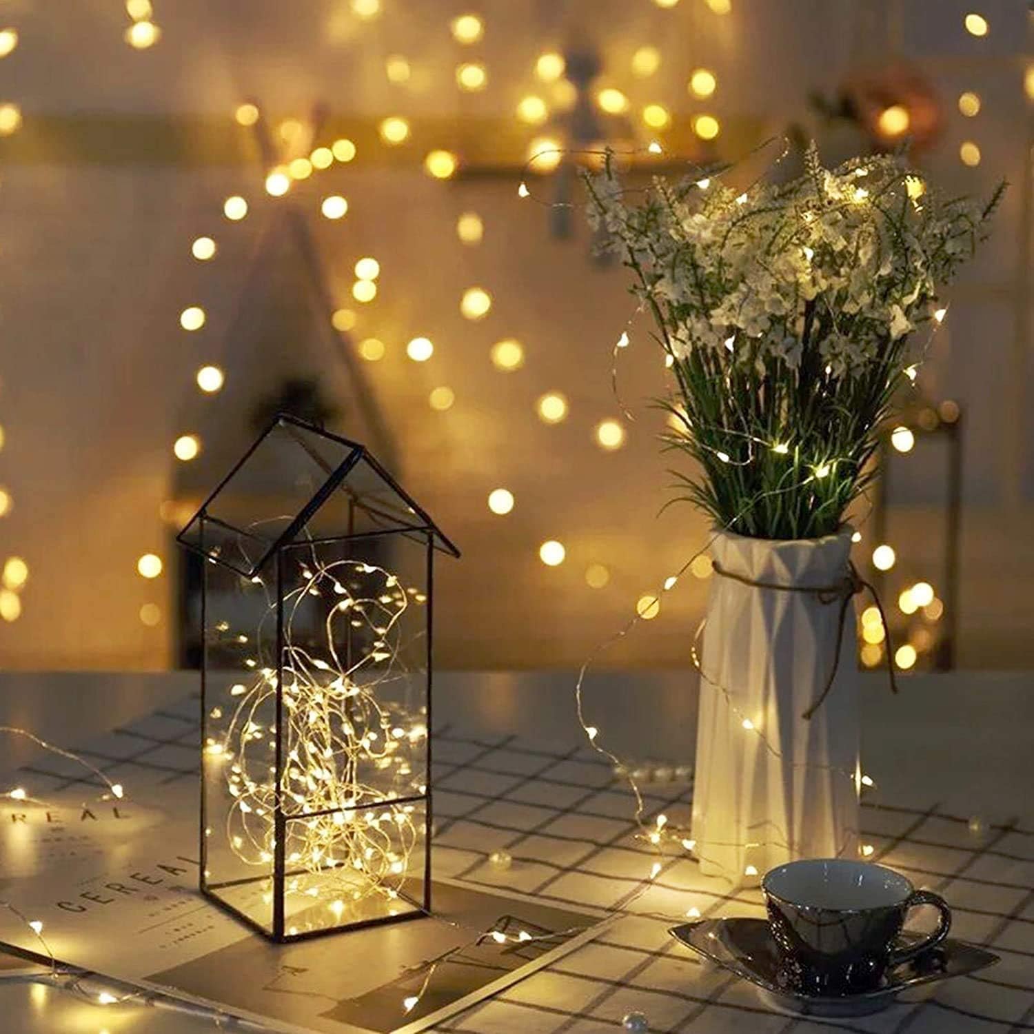 Znycye 50 Led Fairy Lights With Timer 8.2Ft 8 Modes Battery Operated Fairy Lights  4 Pack Mini Led String Lights For Diy Wedding Bedroom Mason Jar Vases Table Party Christmas Decoration (Warm White)