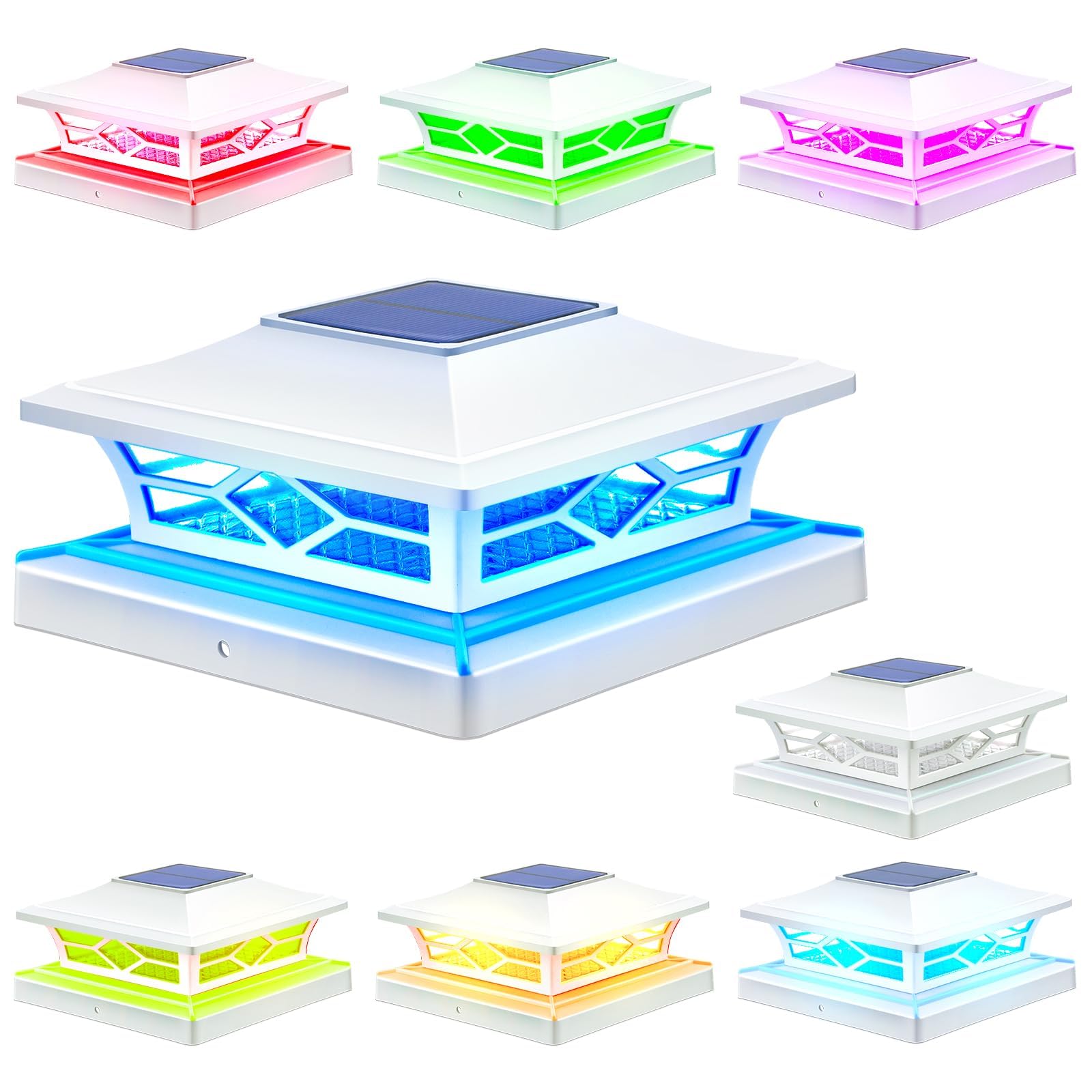 APONUO Solar Post Cap Lights, 4 Lighting Modes, 8 Pack, White, for 4x4 and 6x6 Wood & 4x4 and 5x5 Vinyl