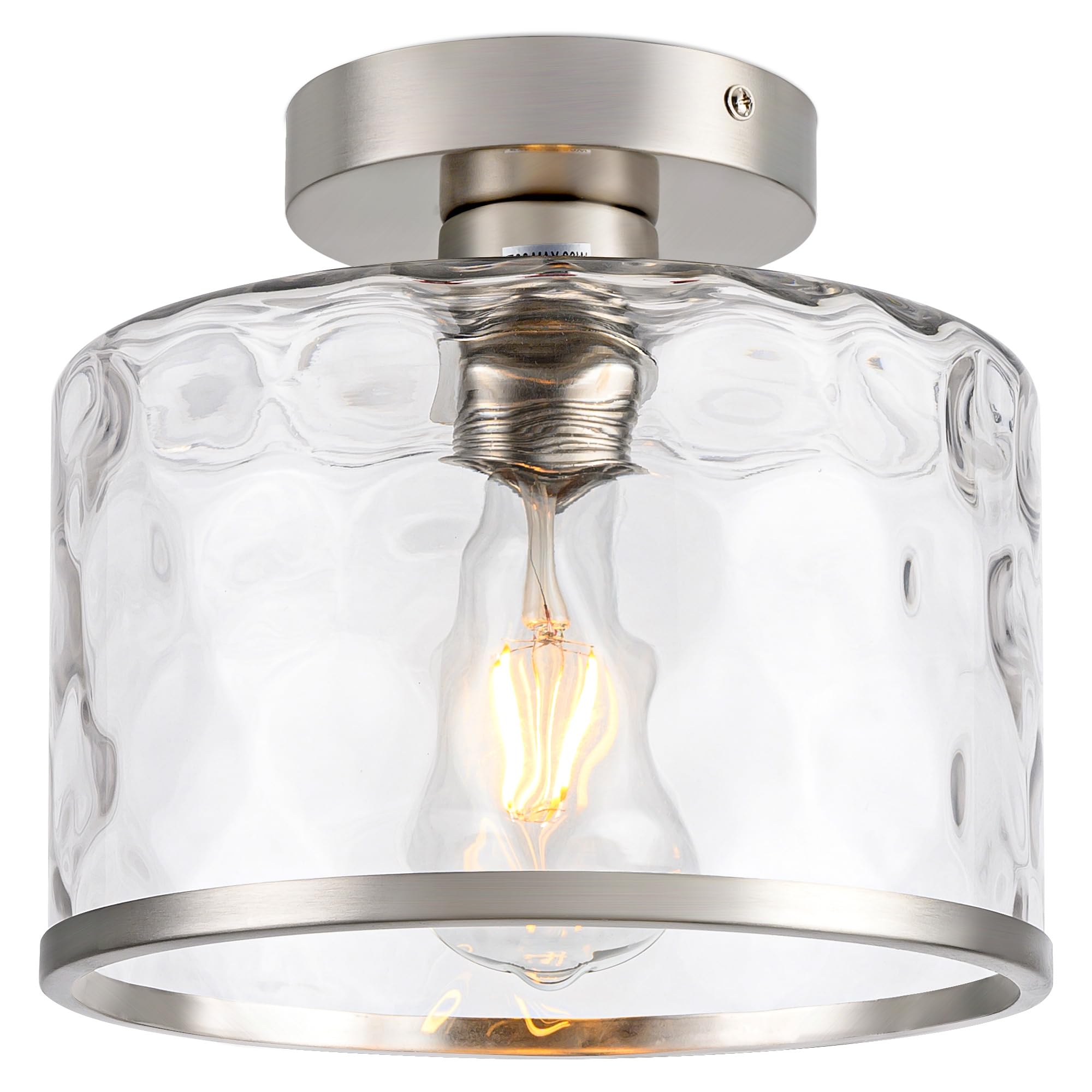 Zlepmlla Modern Semi Flush Mount Ceiling Light Industrial Clear Hammered Glass Lampshade Farmhouse Close To Ceiling Lights Fixtures In Satin Nickel For Hallway Kitchen Bathroom Bedroom