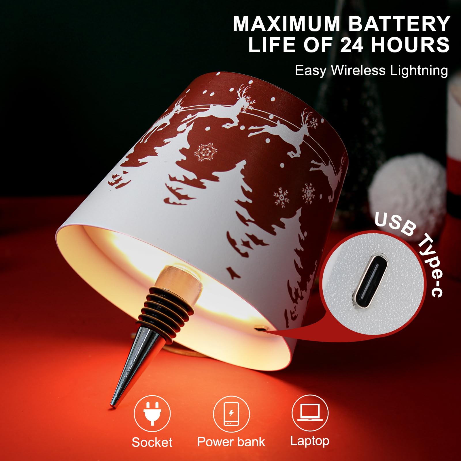 Mebaraul Wireless LED Table Lamp, Rechargeable, Stepless Dimming, Metal, Elk Color, Model FT1